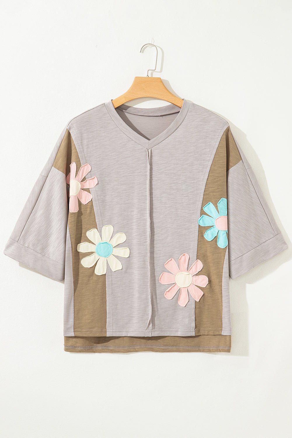Flower Patch Exposed Seam 3/4 Sleeve T-Shirt - Rooted & Reckless Co.