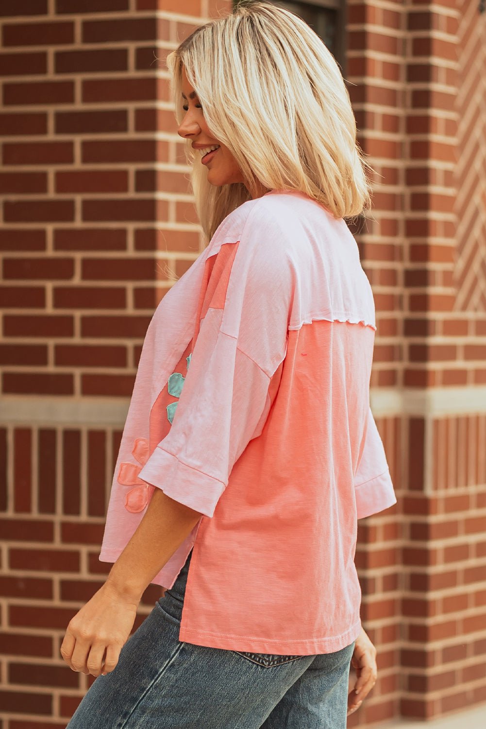Flower Patch Exposed Seam 3/4 Sleeve T-Shirt - Rooted & Reckless Co.