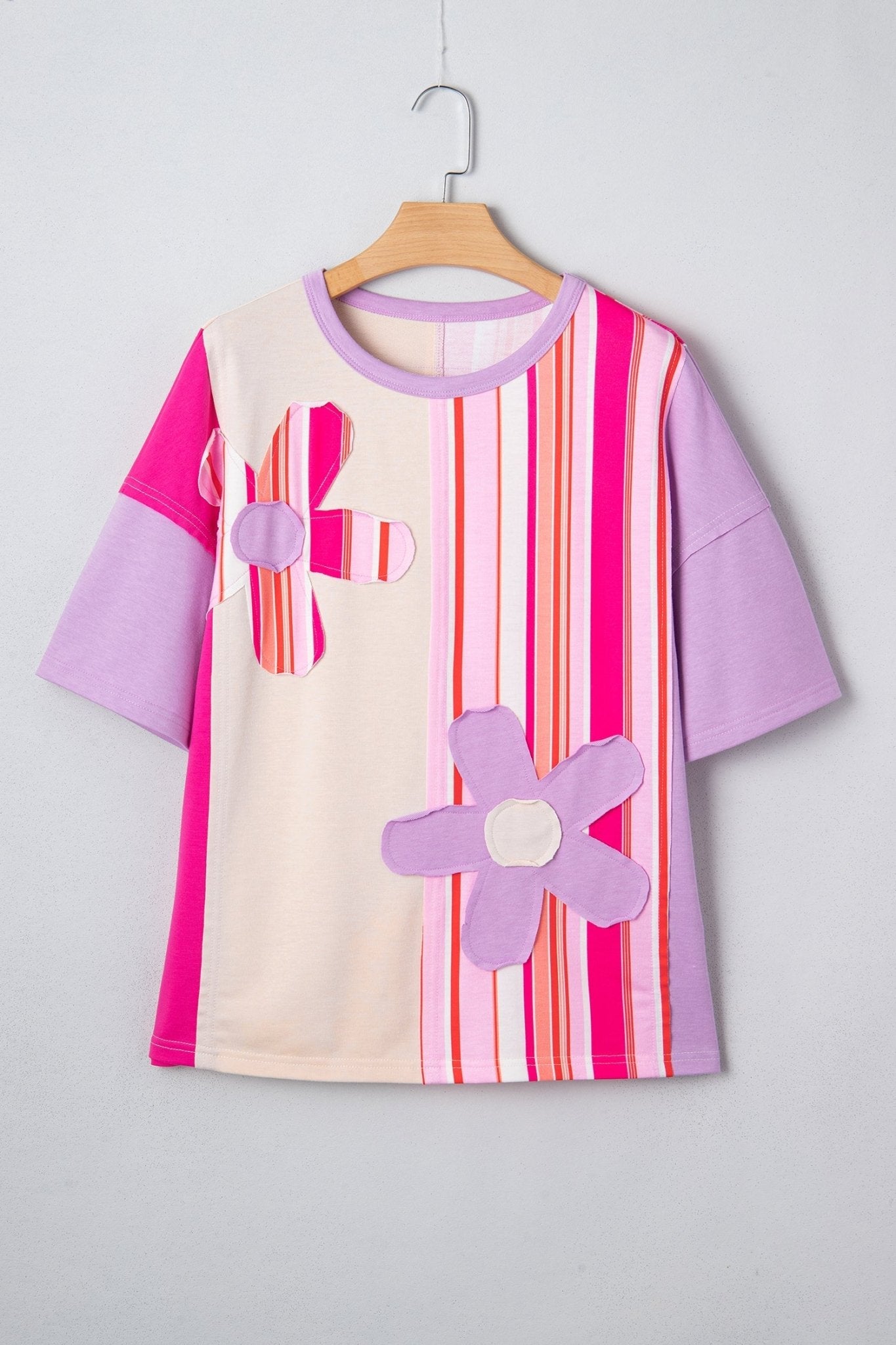 Flower Patch Stripe Colorblock Short Sleeve Top - Rooted & Reckless Co.
