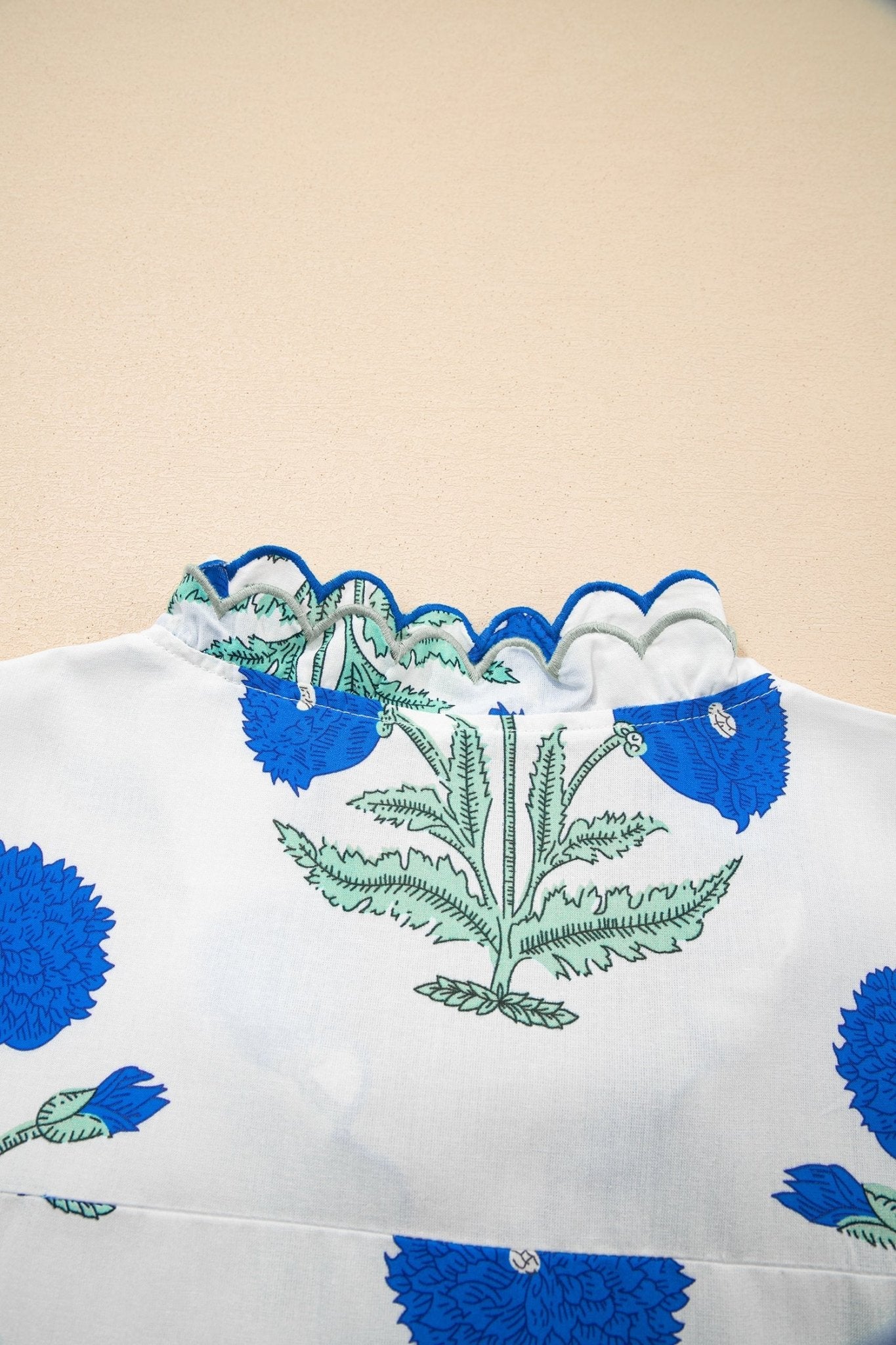Flower Scallop Contrast Trim Short Sleeve Blouse - Rooted & Reckless Co.