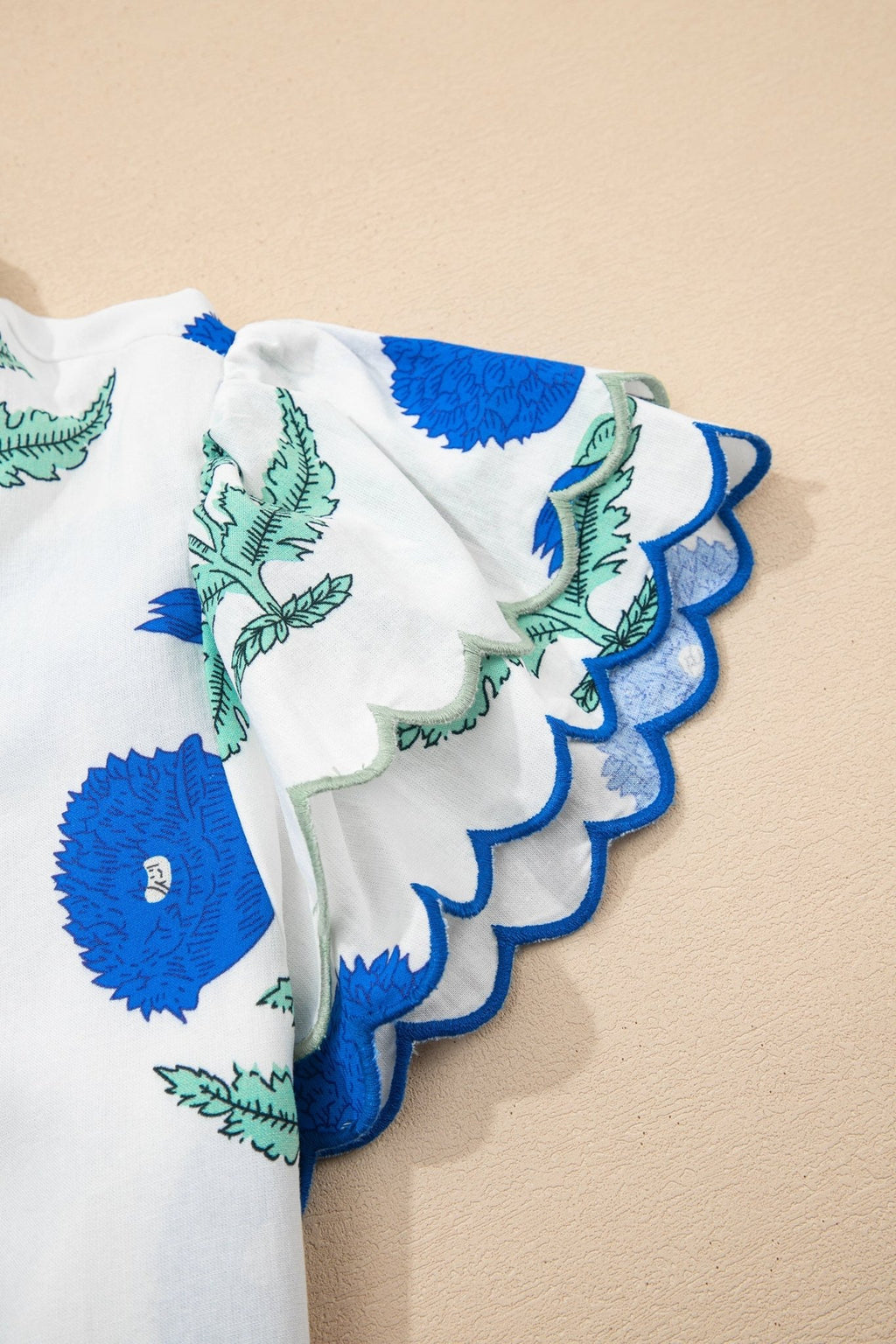 Flower Scallop Contrast Trim Short Sleeve Blouse - Rooted & Reckless Co.