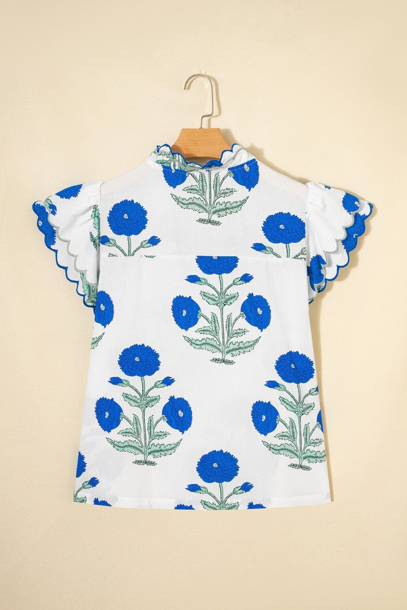Flower Scallop Contrast Trim Short Sleeve Blouse - Rooted & Reckless Co.