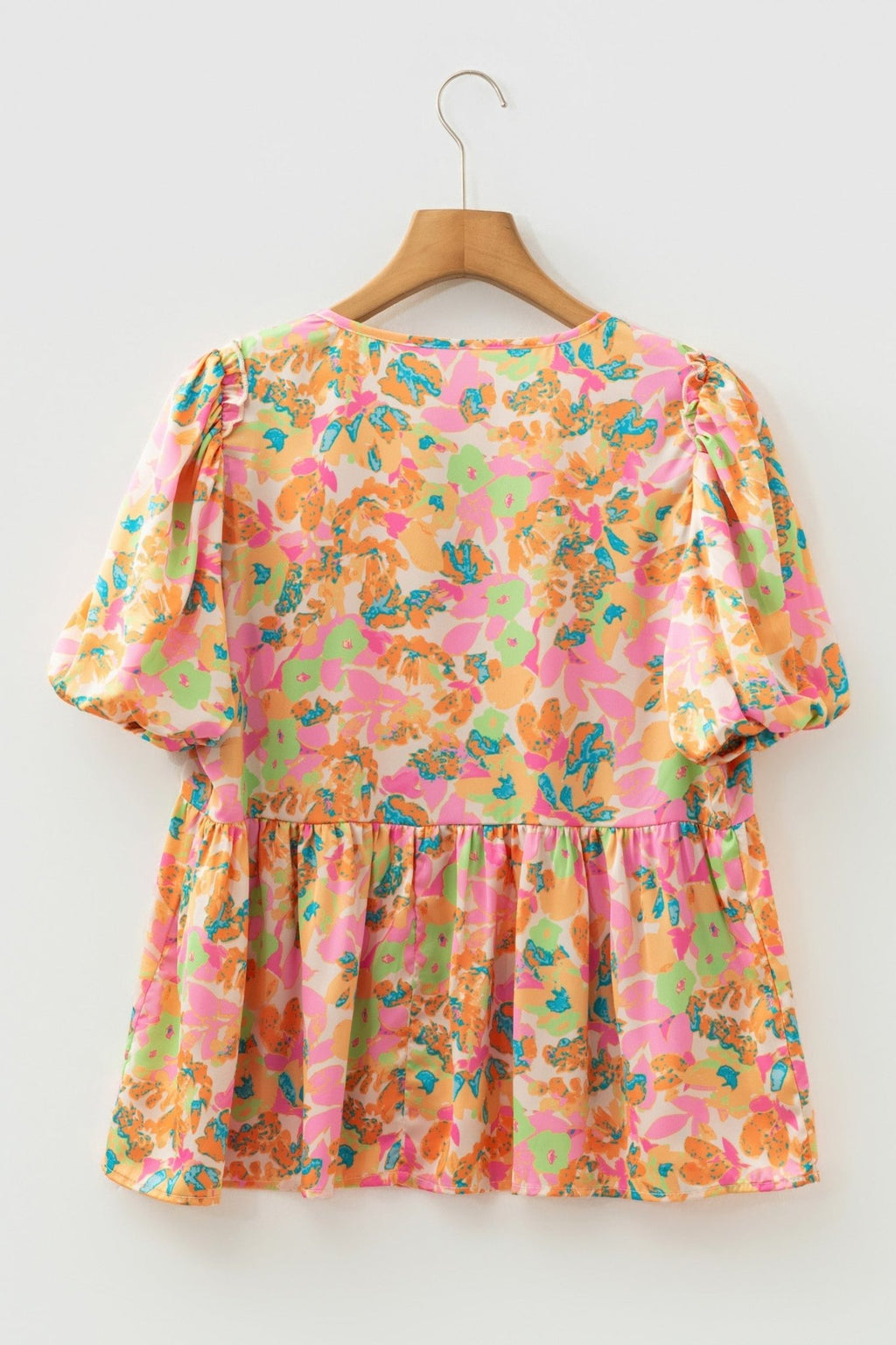 Flower Split V-Neck Short Sleeve Blouse - Rooted & Reckless Co.