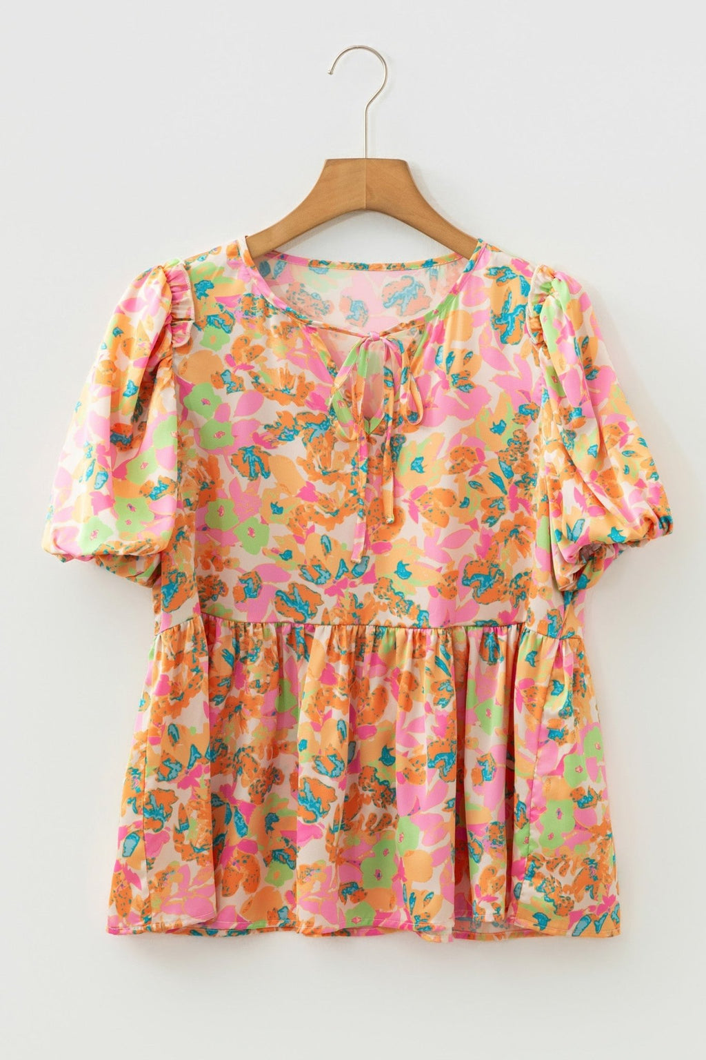 Flower Split V-Neck Short Sleeve Blouse - Rooted & Reckless Co.