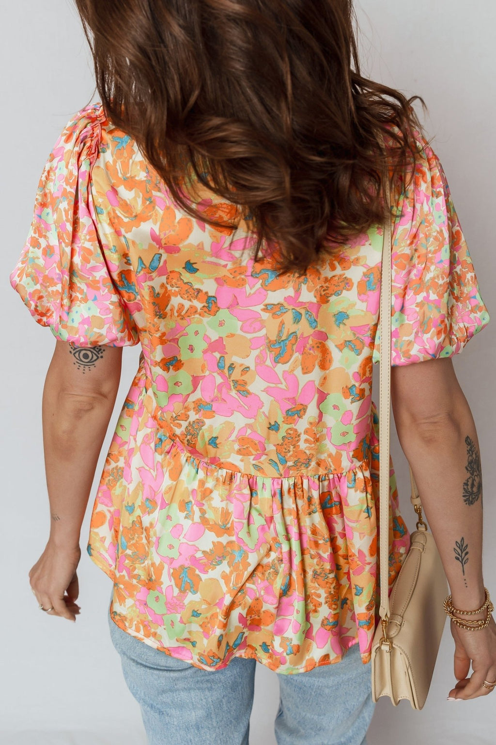 Flower Split V-Neck Short Sleeve Blouse - Rooted & Reckless Co.