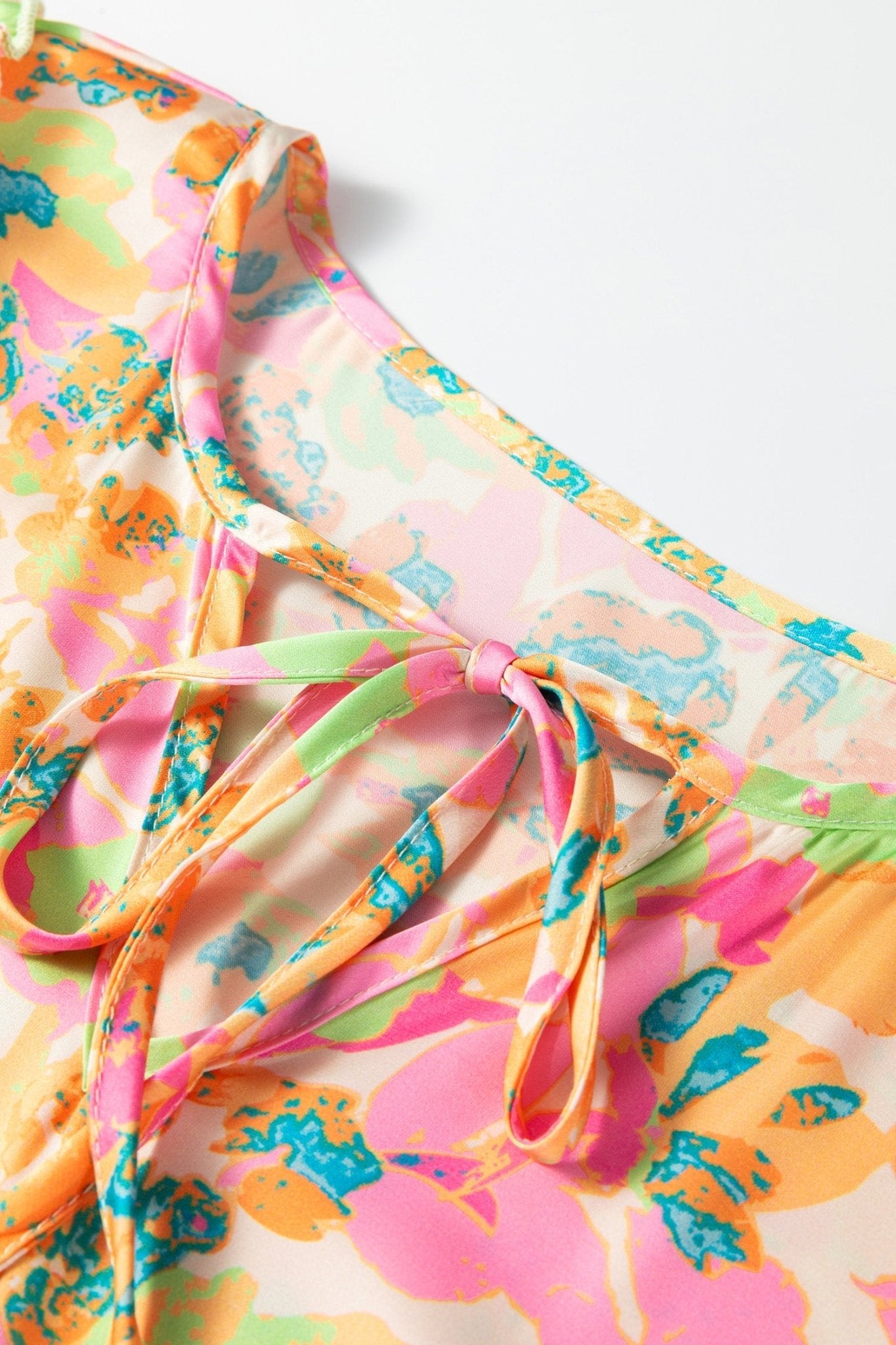 Flower Split V-Neck Short Sleeve Blouse - Rooted & Reckless Co.