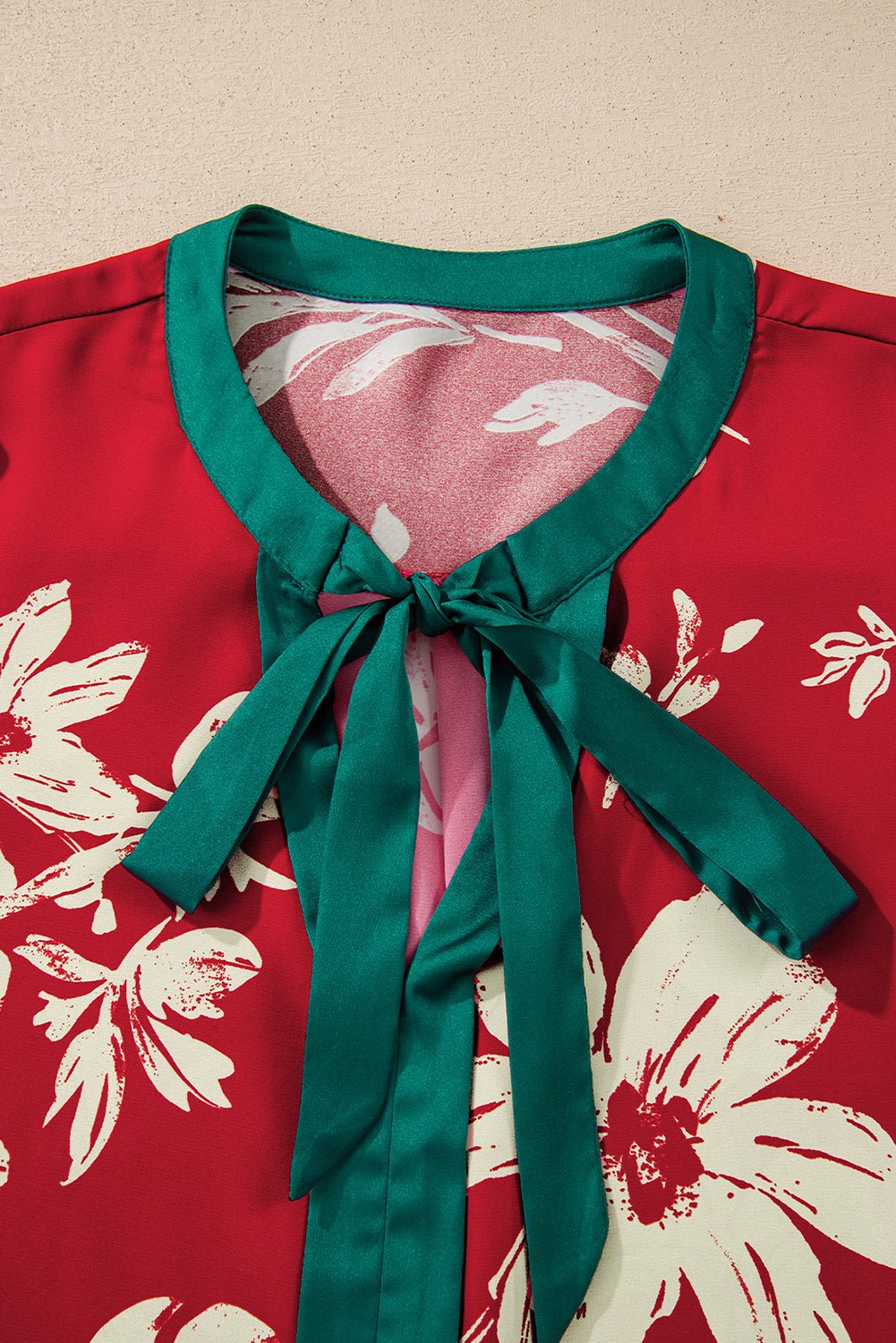 Flower Tied Neck Shirred Puff Sleeve Blouse - Rooted & Reckless Co.