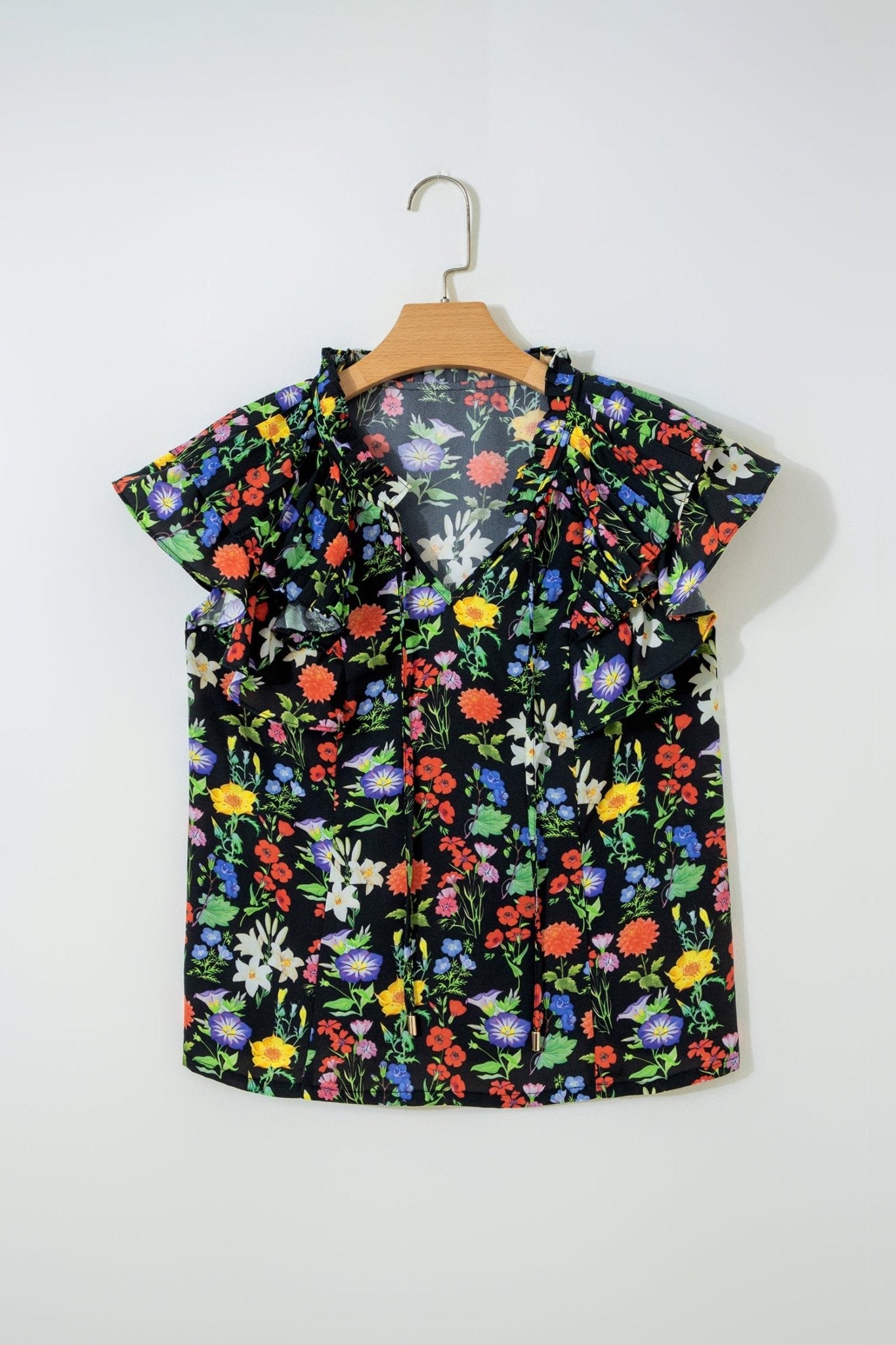Flower Tiered Flutter Sleeve V-Neck Blouse - Rooted & Reckless Co.