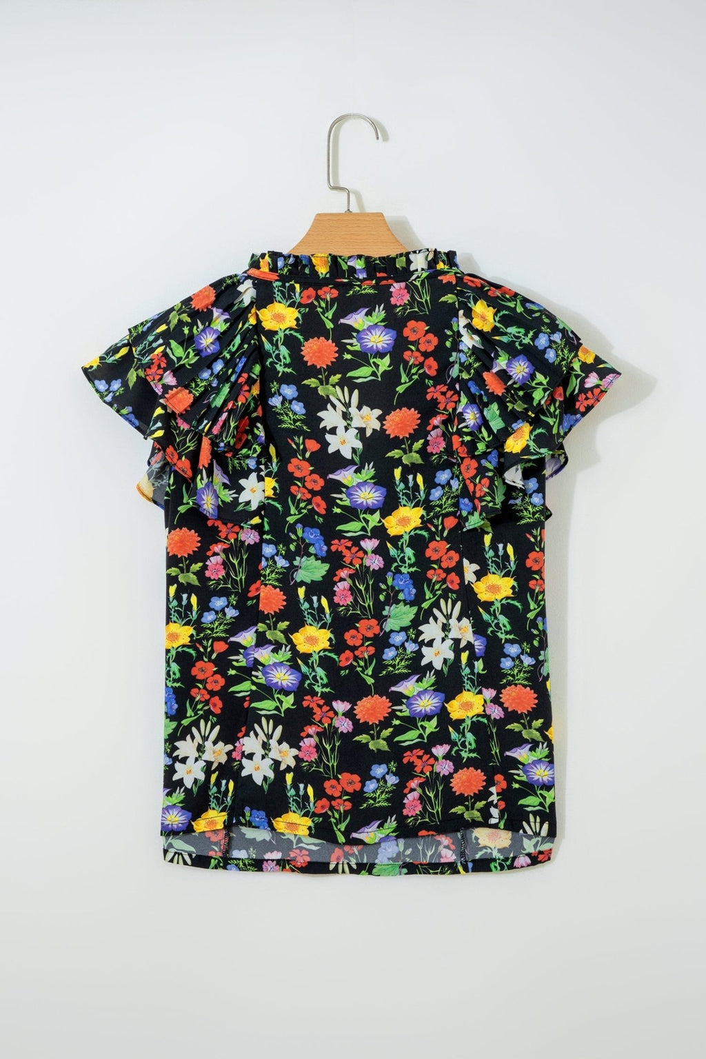 Flower Tiered Flutter Sleeve V-Neck Blouse - Rooted & Reckless Co.