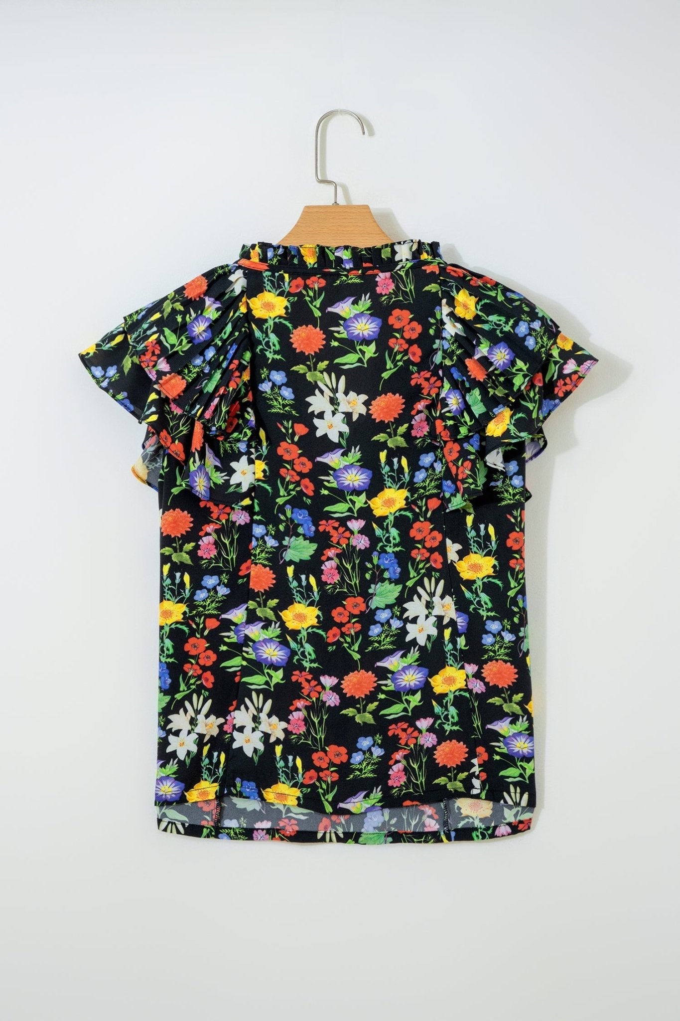 Flower Tiered Flutter Sleeve V-Neck Blouse - Rooted & Reckless Co.
