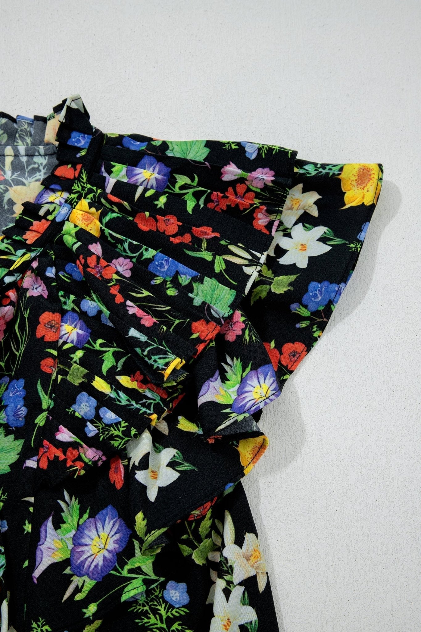 Flower Tiered Flutter Sleeve V-Neck Blouse - Rooted & Reckless Co.