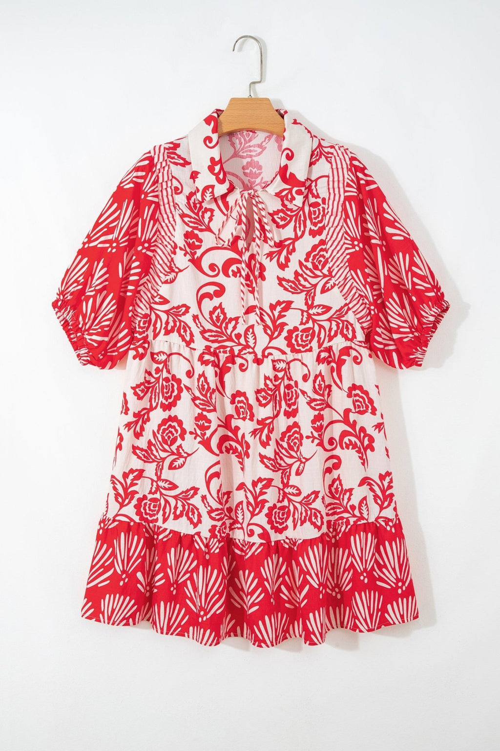 Flower V-Neck 3/4 Sleeve Collar Mini Dress - Rooted & Reckless Co.