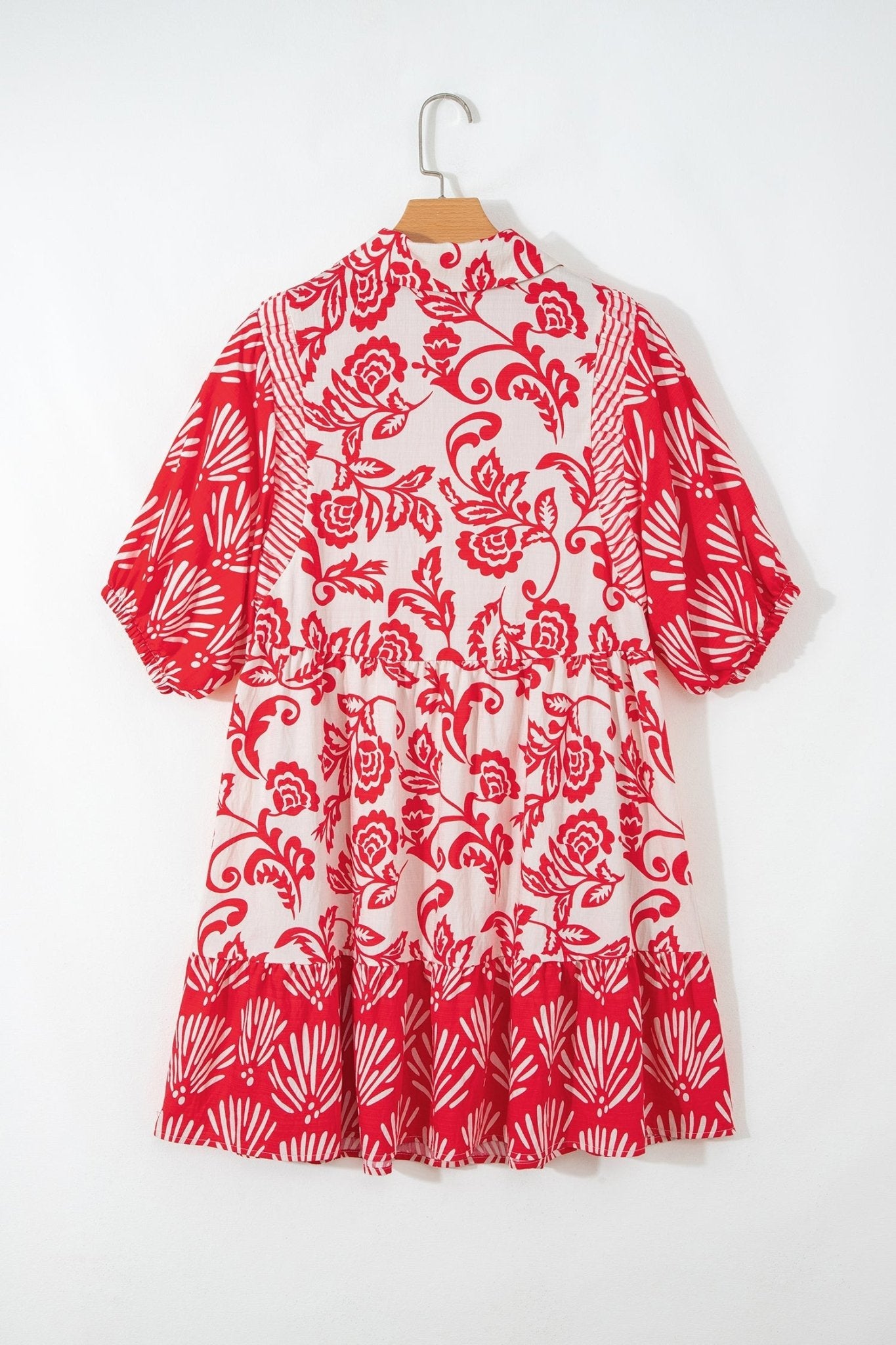 Flower V-Neck 3/4 Sleeve Collar Mini Dress - Rooted & Reckless Co.