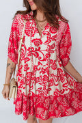 Flower V-Neck 3/4 Sleeve Collar Mini Dress - Rooted & Reckless Co.