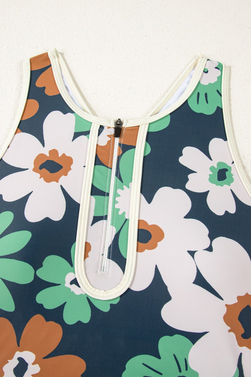 Flower Zip-Up Racerback Top & High Waist Bikini Set - Rooted & Reckless Co.