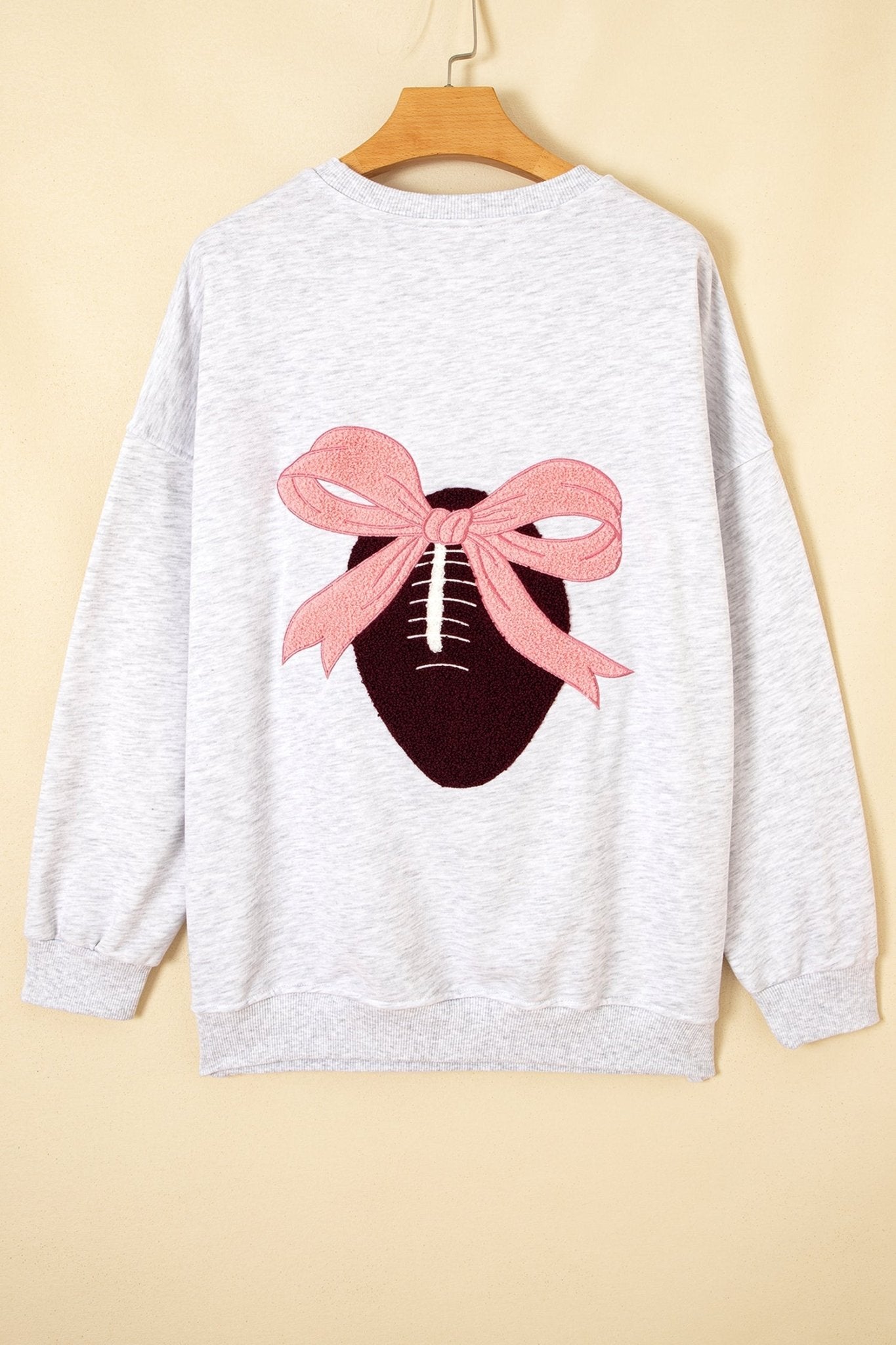 Football Bow Embroidered Patch Long Sleeve Sweatshirt - Rooted & Reckless Co.