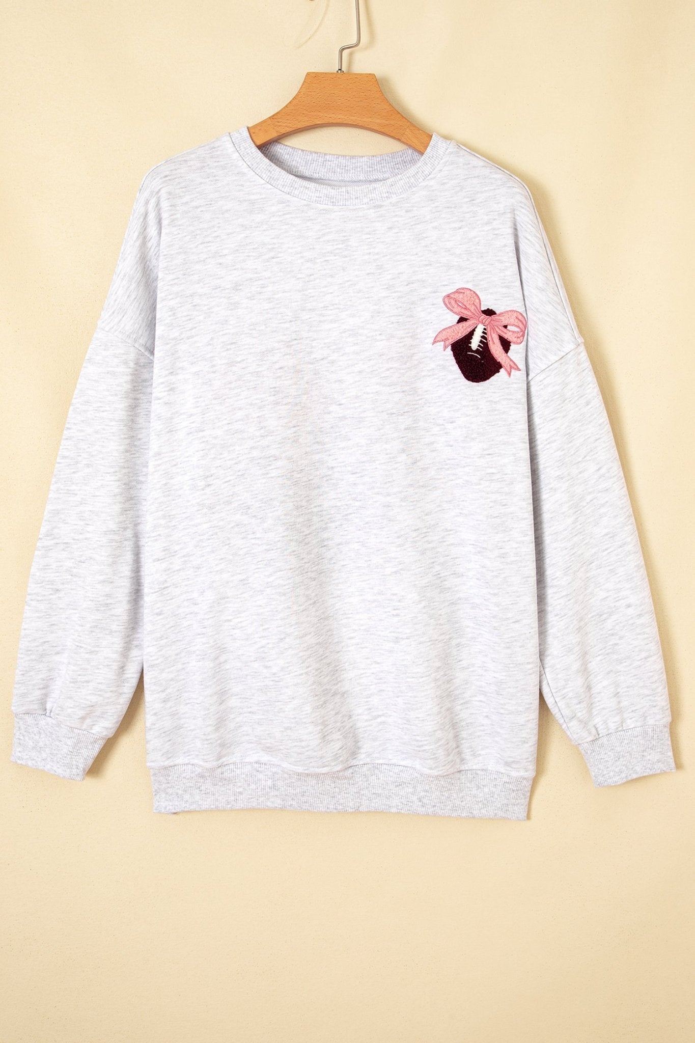 Football Bow Embroidered Patch Long Sleeve Sweatshirt - Rooted & Reckless Co.