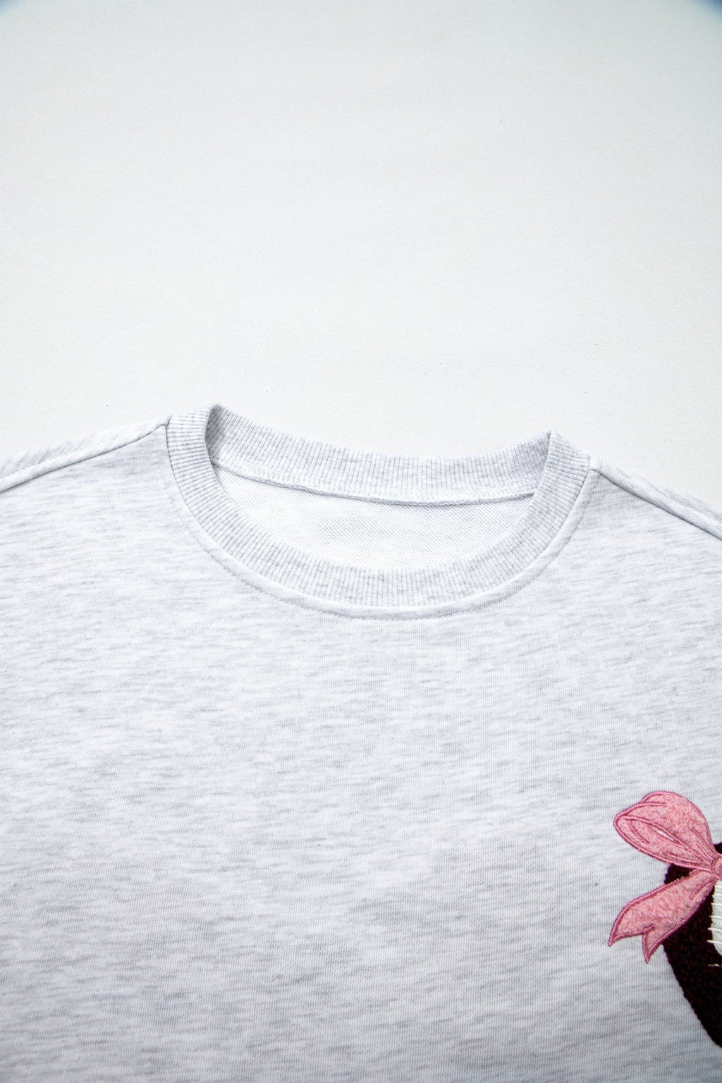 Football Bow Embroidered Patch Long Sleeve Sweatshirt - Rooted & Reckless Co.
