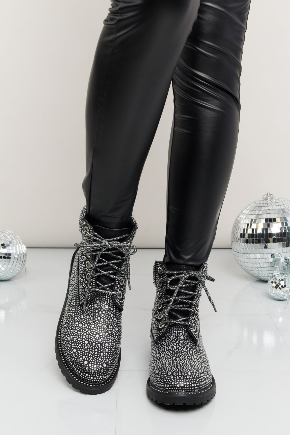 Forever Link Rhinestone Lace-Up Combat Boots - Rooted & Reckless Co.