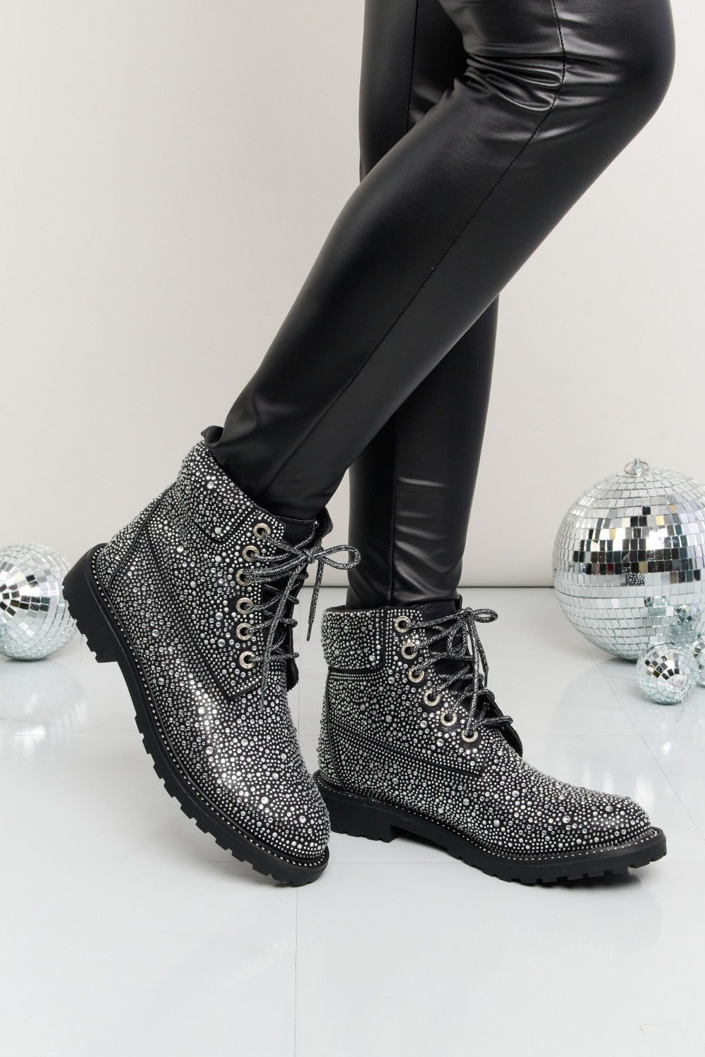 Forever Link Rhinestone Lace-Up Combat Boots - Rooted & Reckless Co.