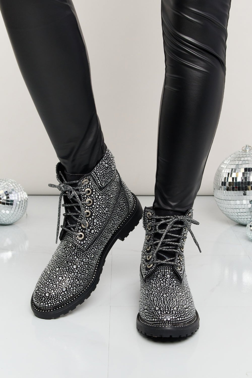 Forever Link Rhinestone Lace-Up Combat Boots - Rooted & Reckless Co.