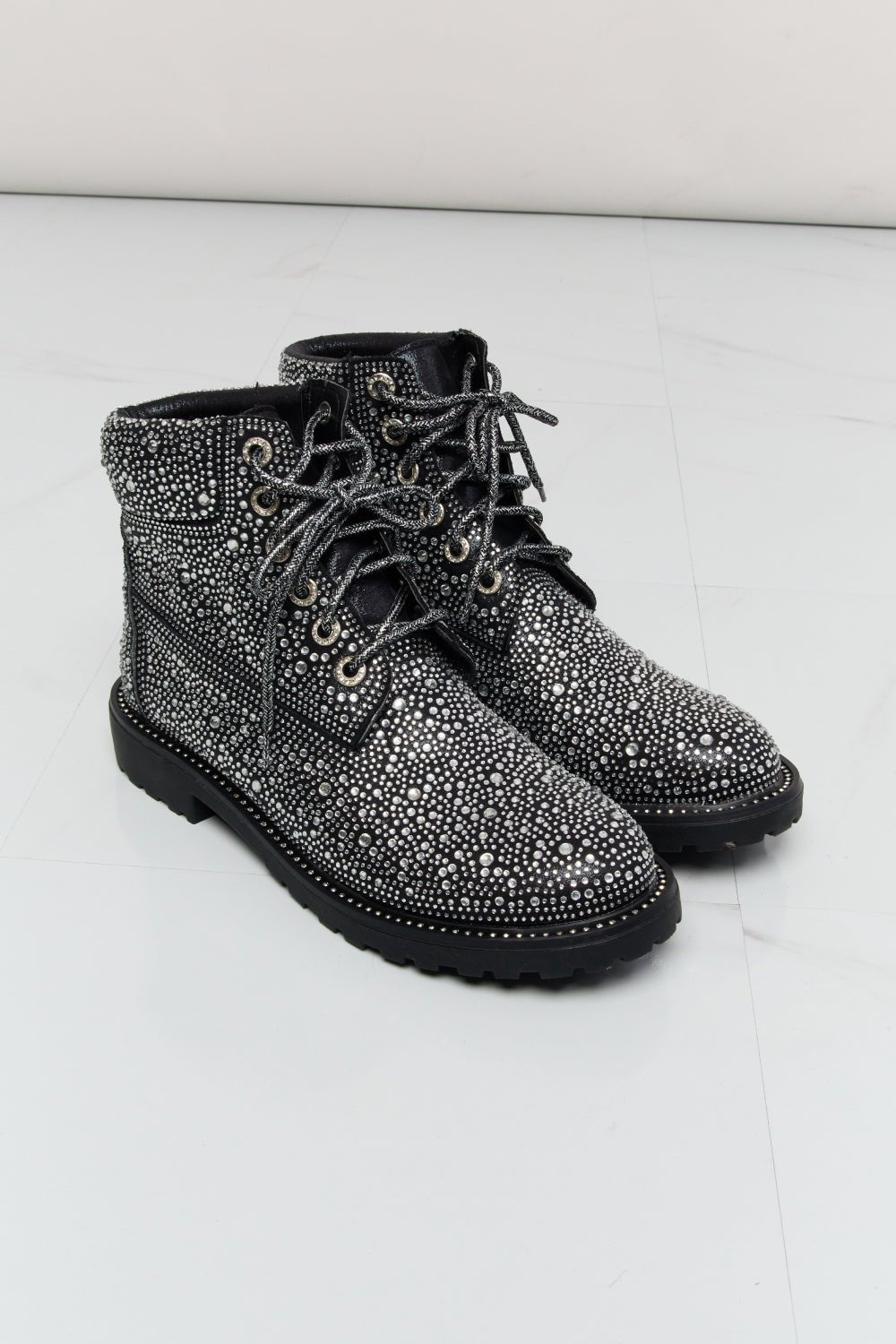 Forever Link Rhinestone Lace-Up Combat Boots - Rooted & Reckless Co.