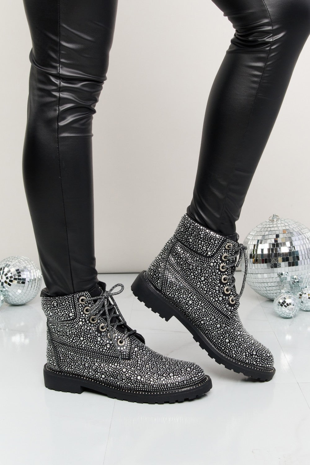 Forever Link Rhinestone Lace-Up Combat Boots - Rooted & Reckless Co.
