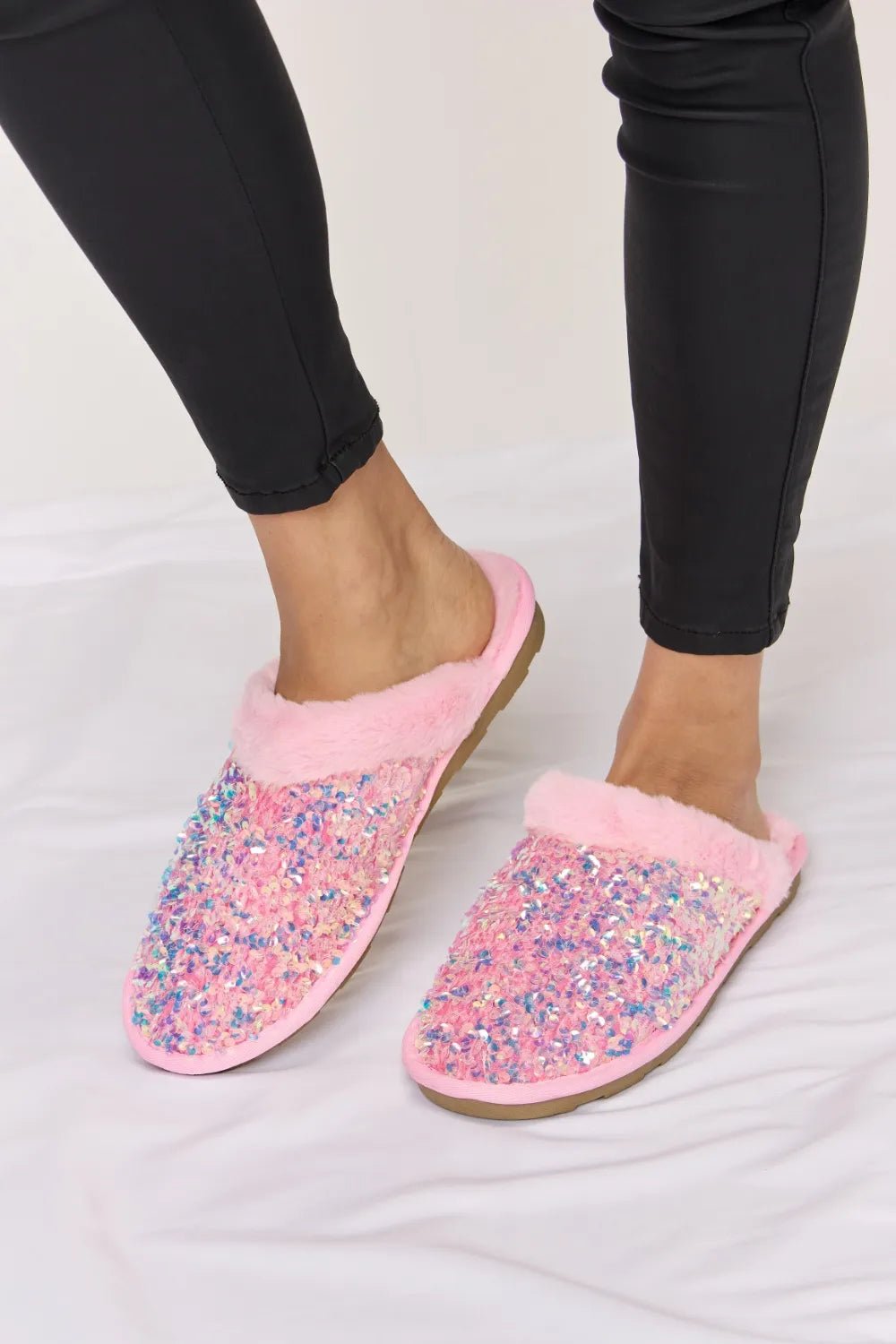 Forever Link Sequin Plush Round Toe Slippers - Rooted & Reckless Co.