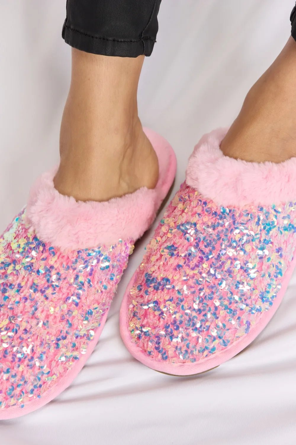 Forever Link Sequin Plush Round Toe Slippers - Rooted & Reckless Co.