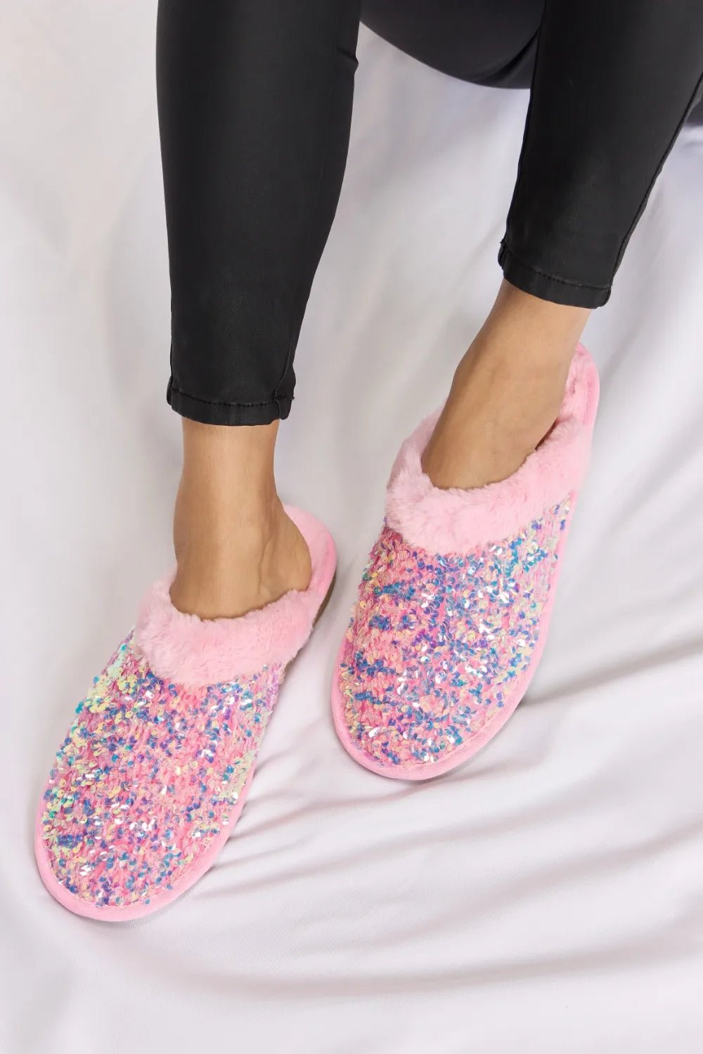 Forever Link Sequin Plush Round Toe Slippers - Rooted & Reckless Co.