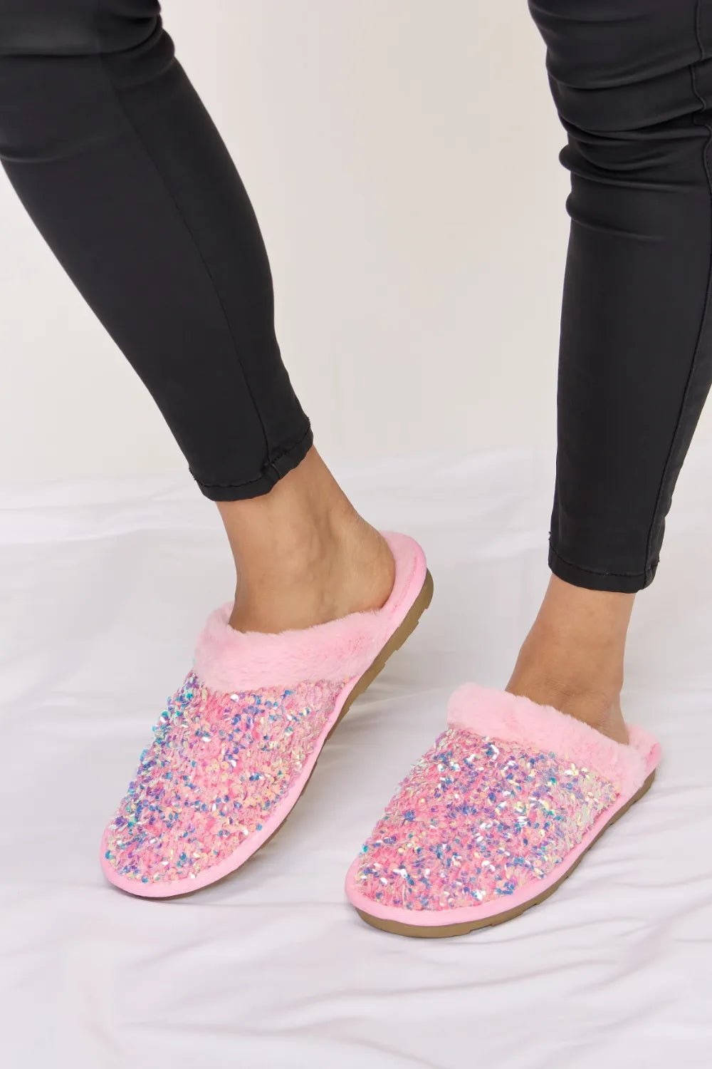 Forever Link Sequin Plush Round Toe Slippers - Rooted & Reckless Co.