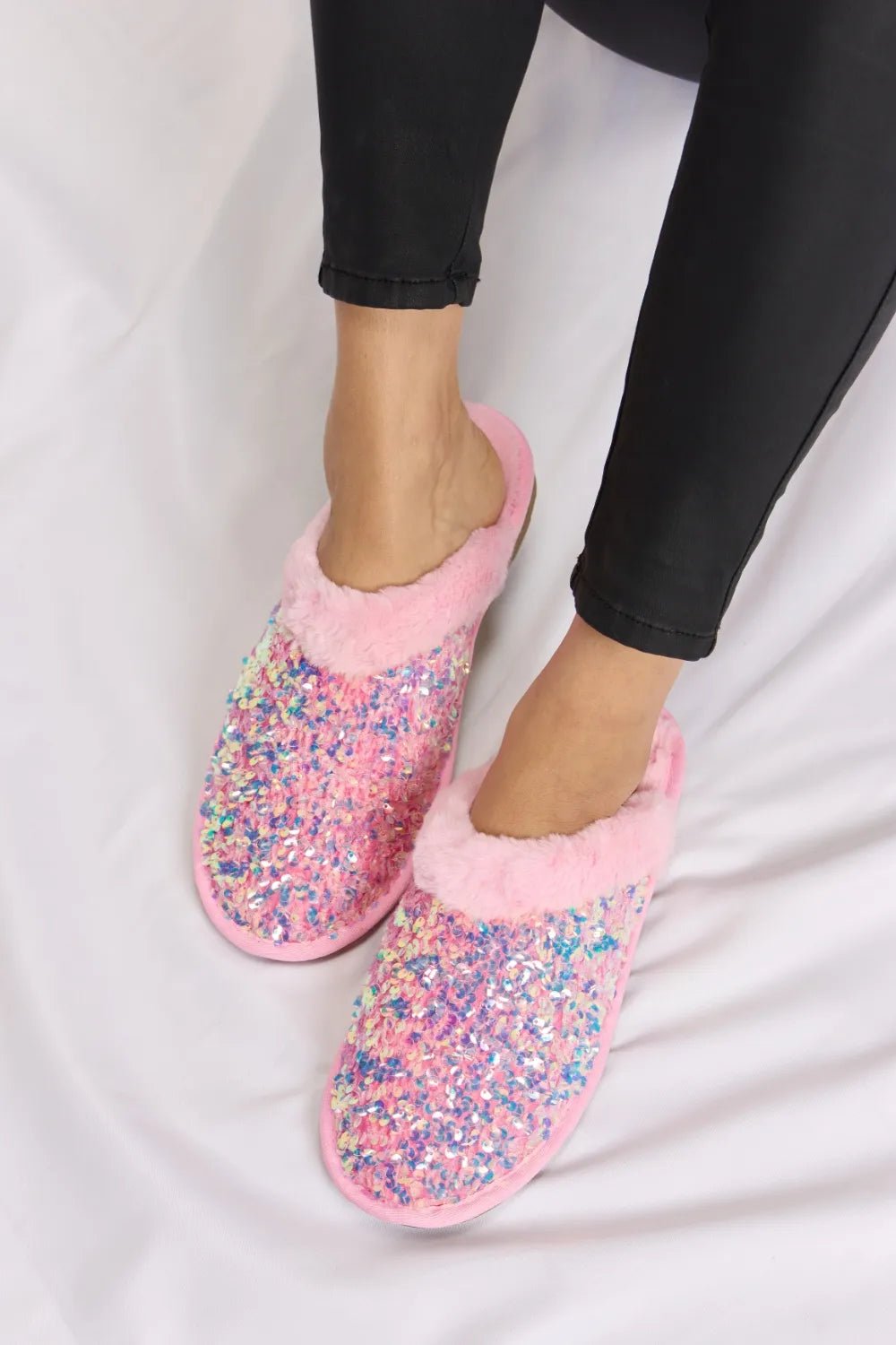 Forever Link Sequin Plush Round Toe Slippers - Rooted & Reckless Co.