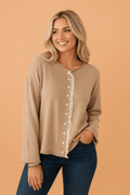Frilled Lace Contrast Trim Buttoned Cardigan Sweater - Rooted & Reckless Co.