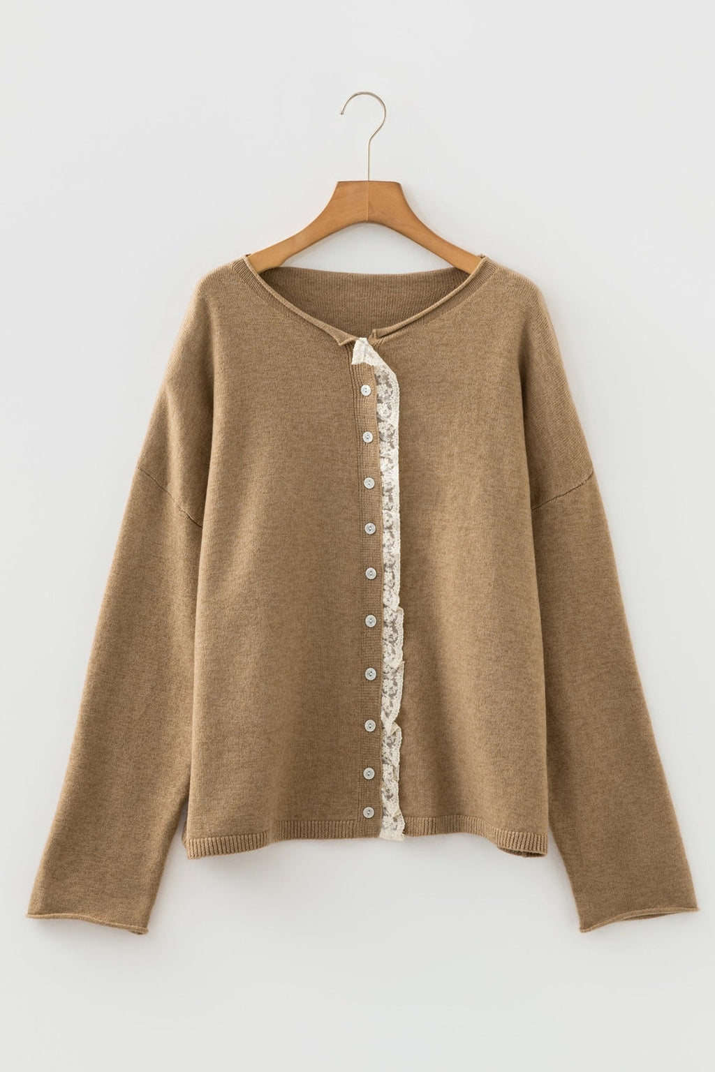 Frilled Lace Contrast Trim Buttoned Cardigan Sweater - Rooted & Reckless Co.