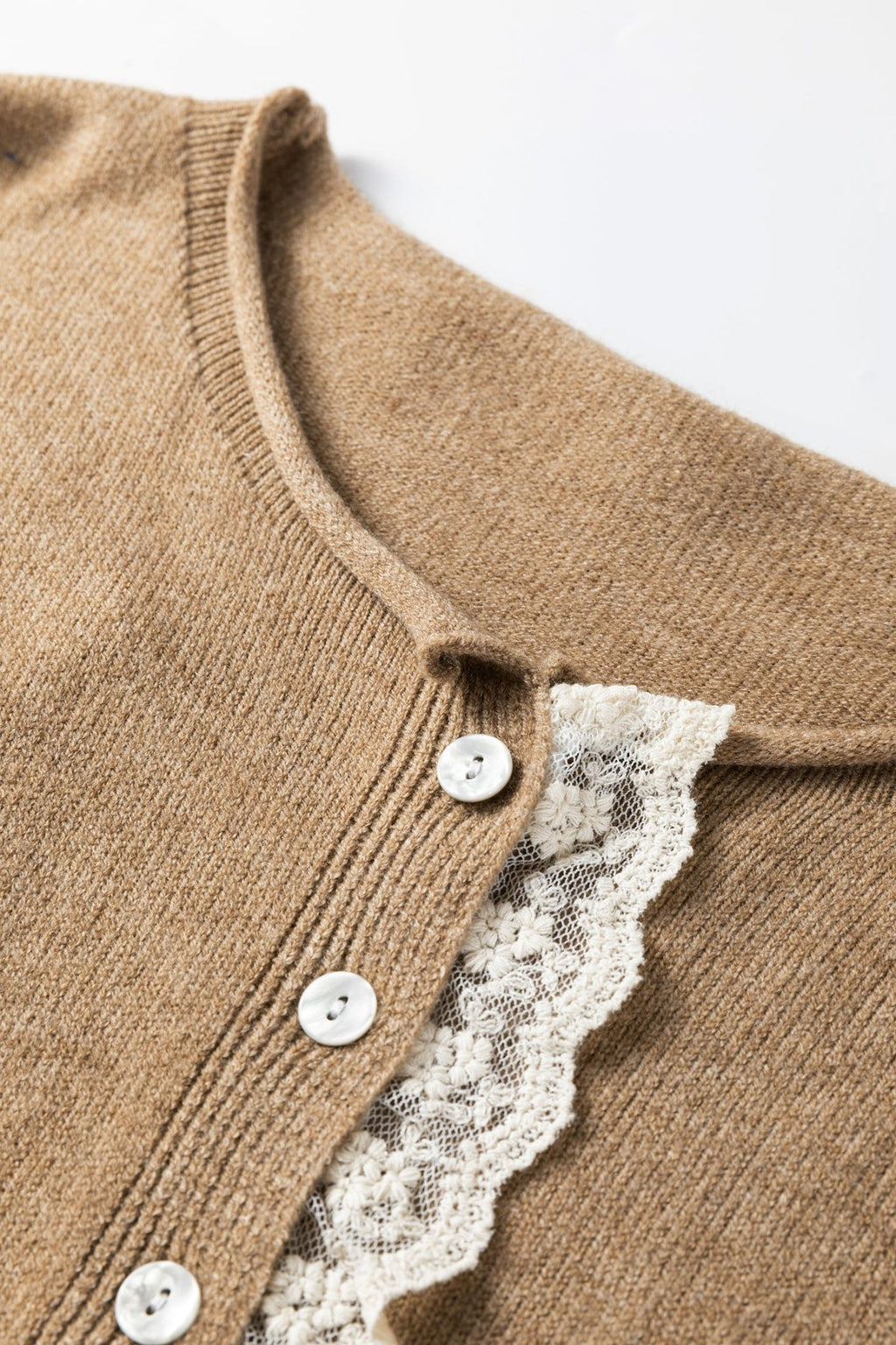 Frilled Lace Contrast Trim Buttoned Cardigan Sweater - Rooted & Reckless Co.
