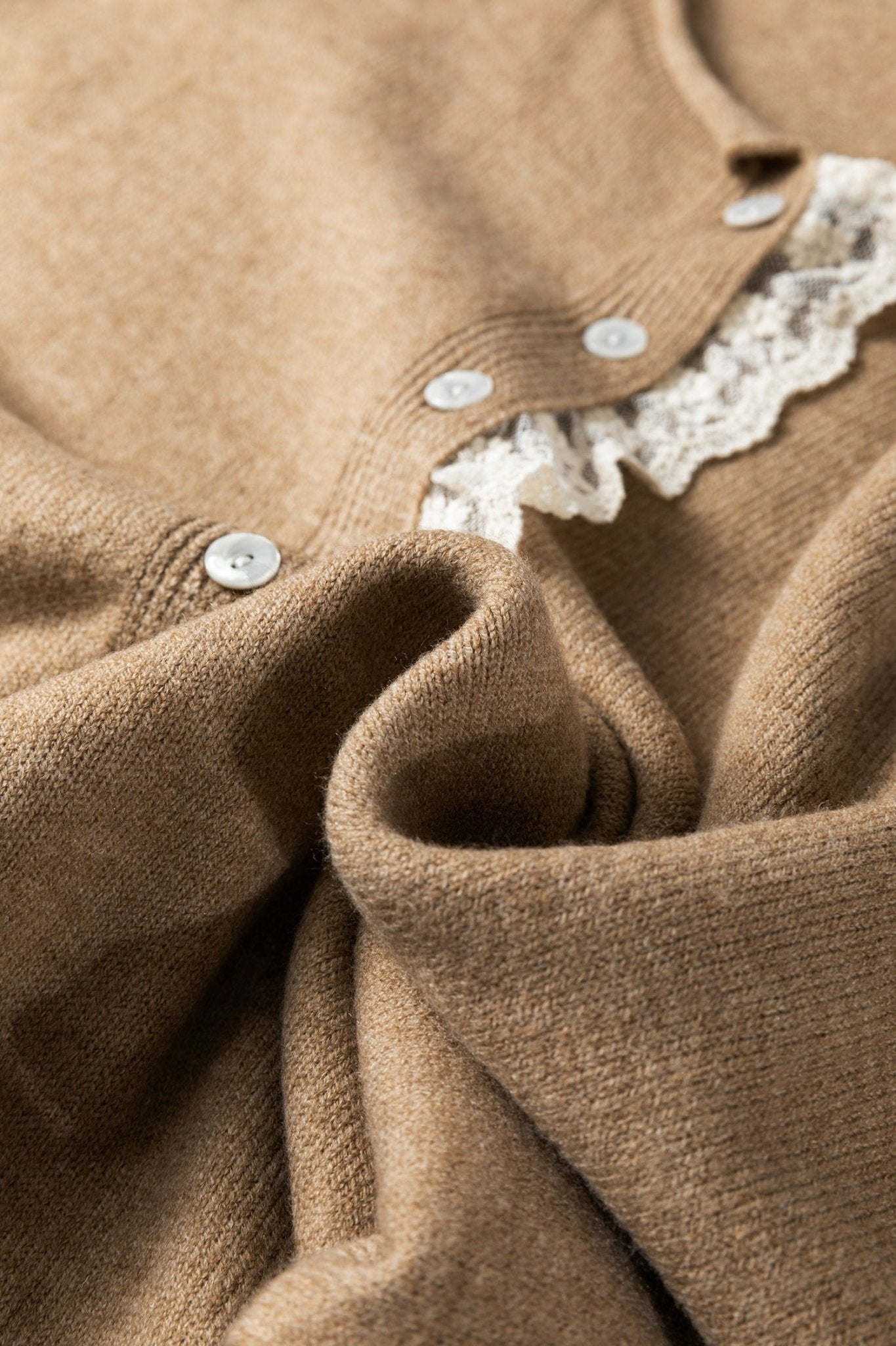 Frilled Lace Contrast Trim Buttoned Cardigan Sweater - Rooted & Reckless Co.
