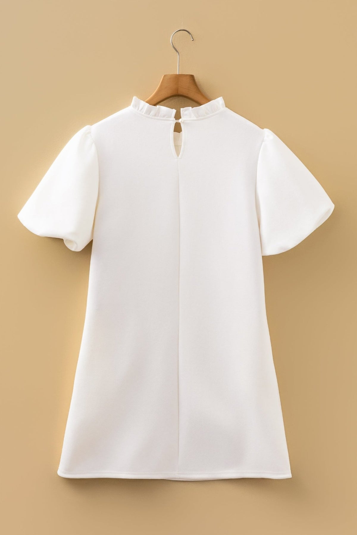 Frilled Round Neck Puff Sleeve Mini Dress - Rooted & Reckless Co.
