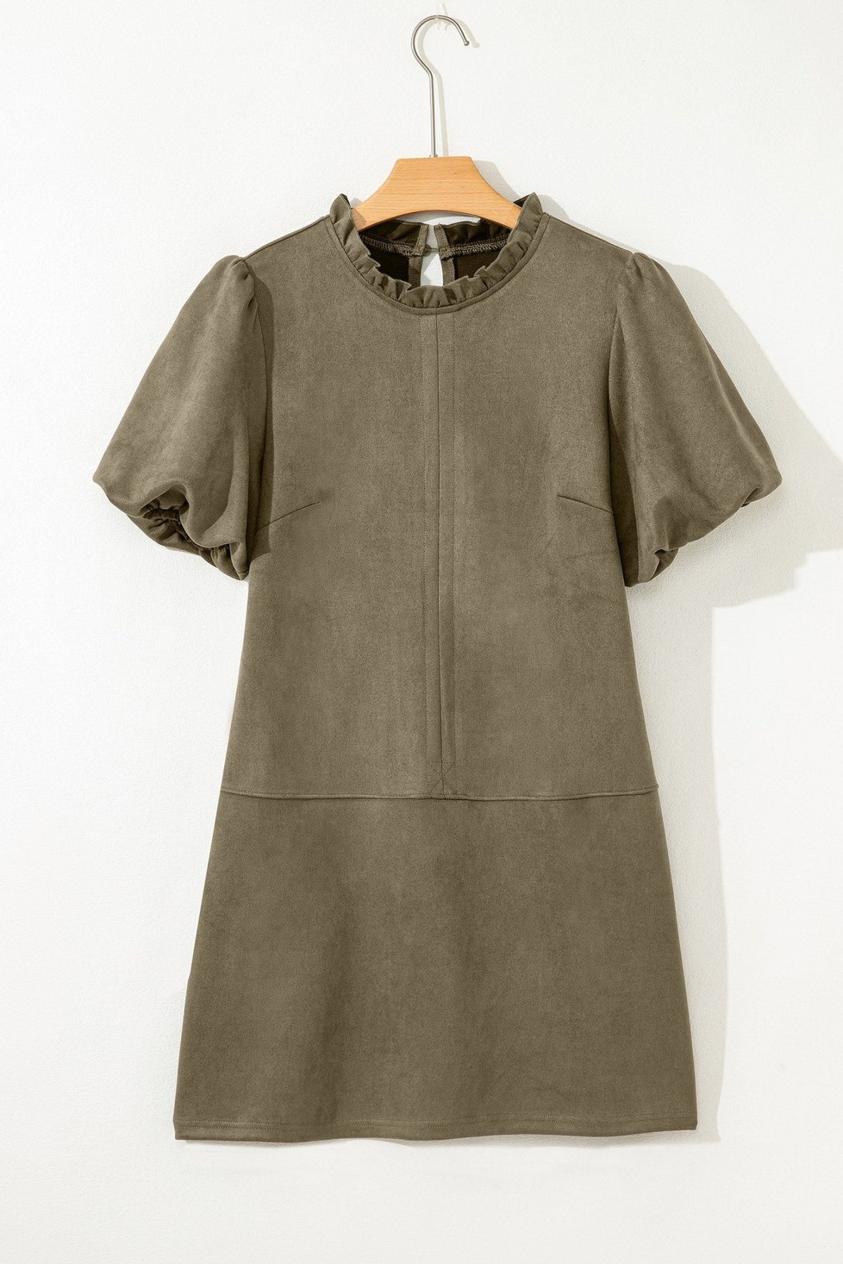 Frilled Round Neck Puff Sleeve Mini Dress - Rooted & Reckless Co.