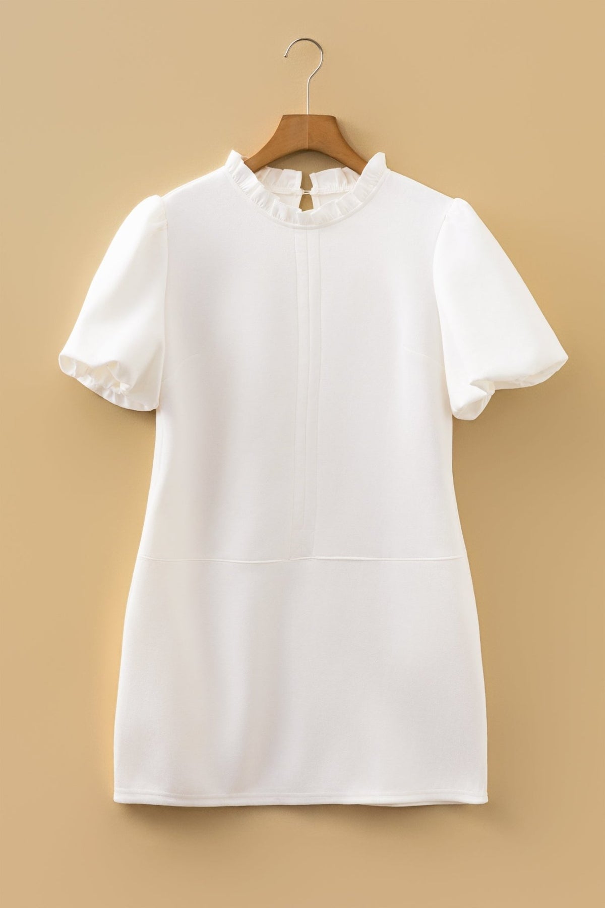 Frilled Round Neck Puff Sleeve Mini Dress - Rooted & Reckless Co.