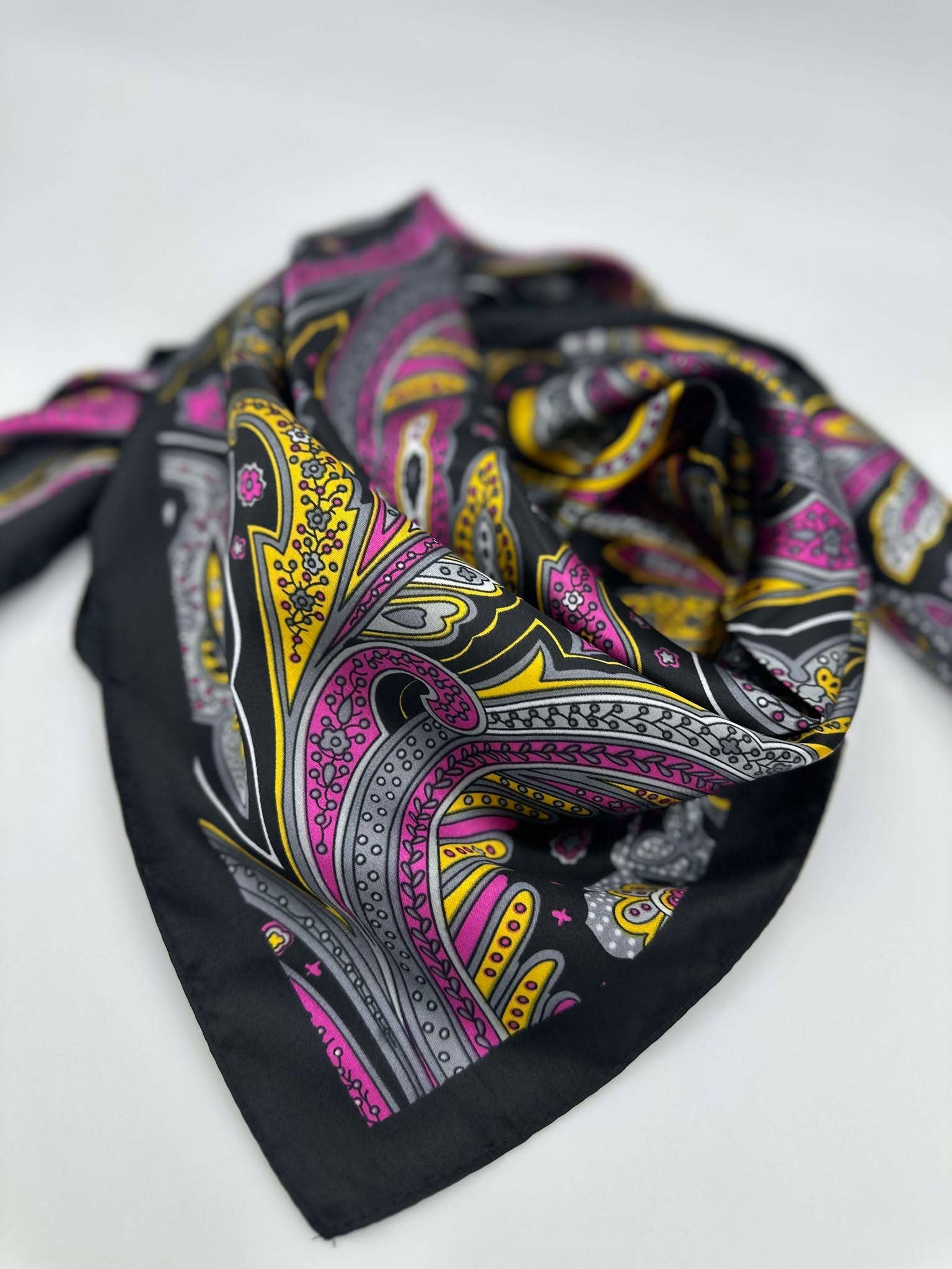 Fuchsia & Gold Bold Paisley Wild Rag — 36" Poly Satin Vibrant Western Scarf - Rooted & Reckless Co.