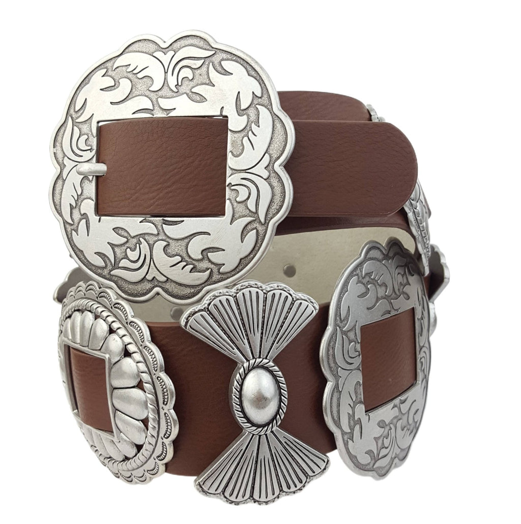 Fully Packed Concho Wide Western Belt — 2-Inch Width with 9 Conchos - Rooted & Reckless Co.