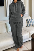 Fuzzy Drawstring Hoodie and Pants Lounge Set - Rooted & Reckless Co.