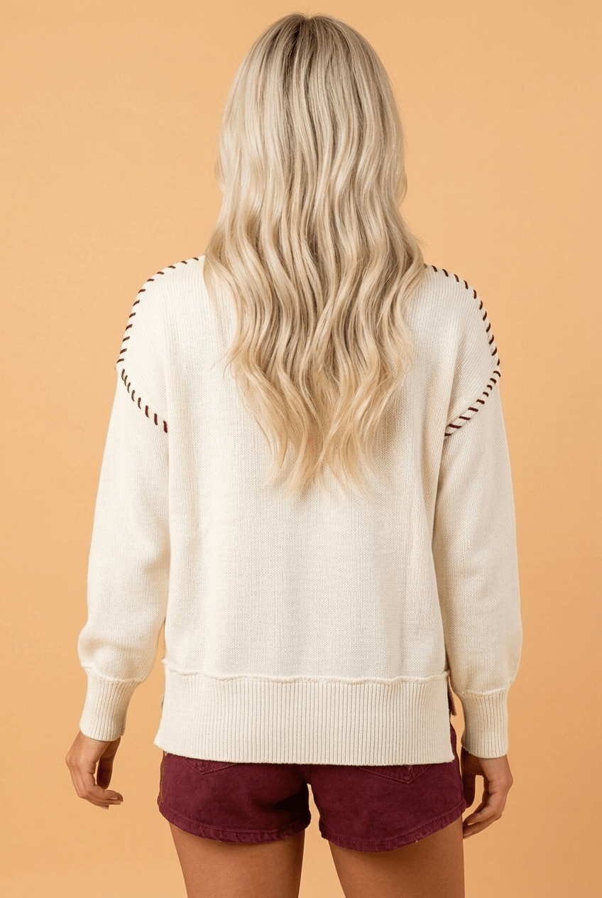 Game Day Embroidered Reverse Seam Drop Shoulder Sweater - Rooted & Reckless Co.