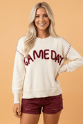 Game Day Embroidered Reverse Seam Drop Shoulder Sweater - Rooted & Reckless Co.
