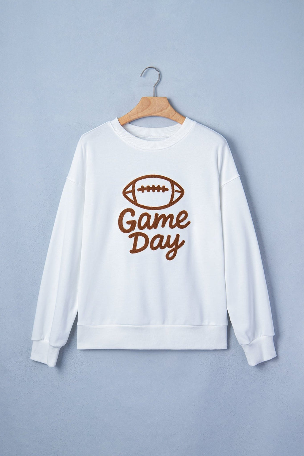Game Day Embroidered Slogan Rugby Long Sleeve Sweatshirt - Rooted & Reckless Co.