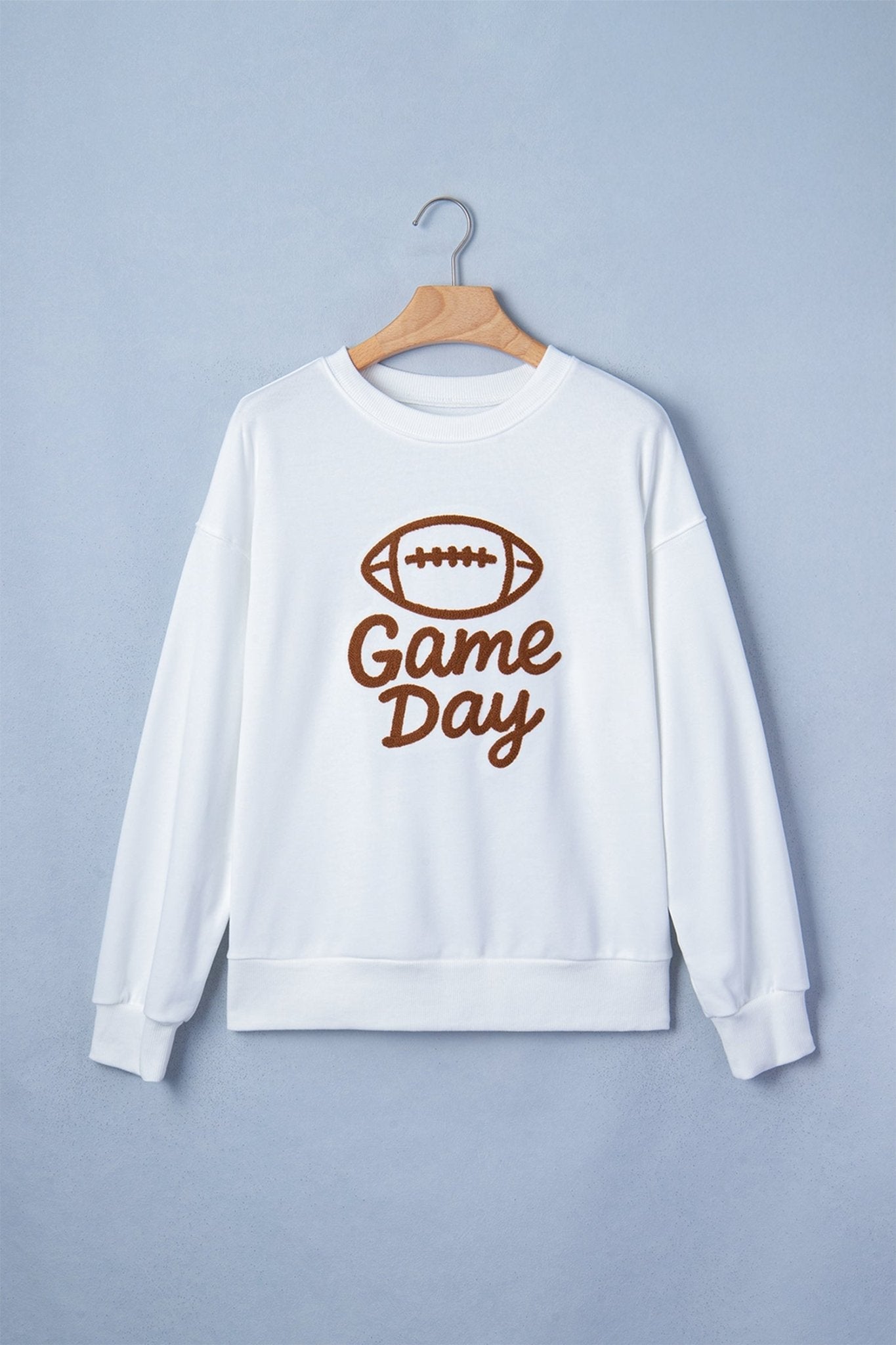 Game Day Embroidered Slogan Rugby Long Sleeve Sweatshirt - Rooted & Reckless Co.