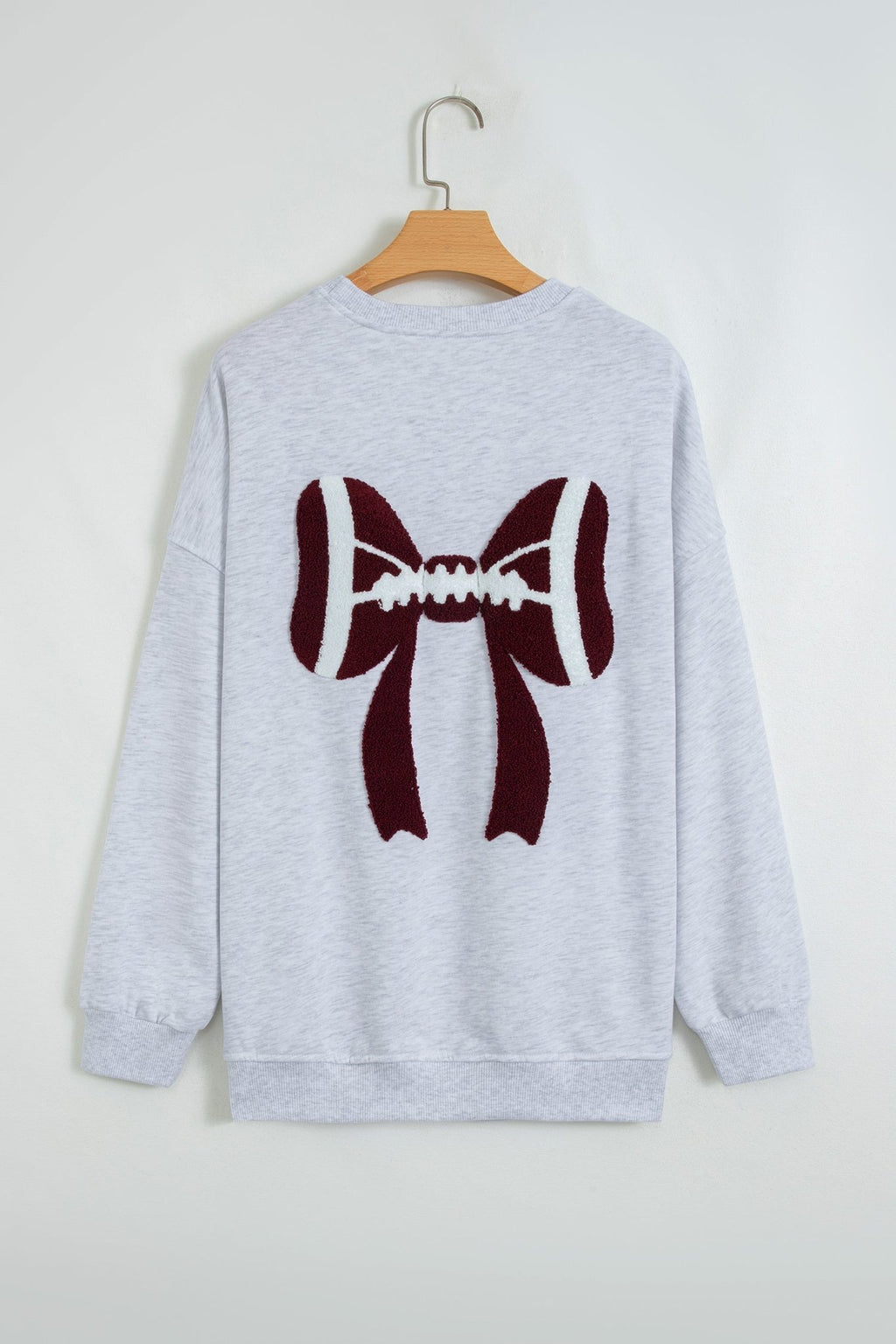 Game Day Football Bow Chenille Patch Oversized Sweatshirt - Rooted & Reckless Co.