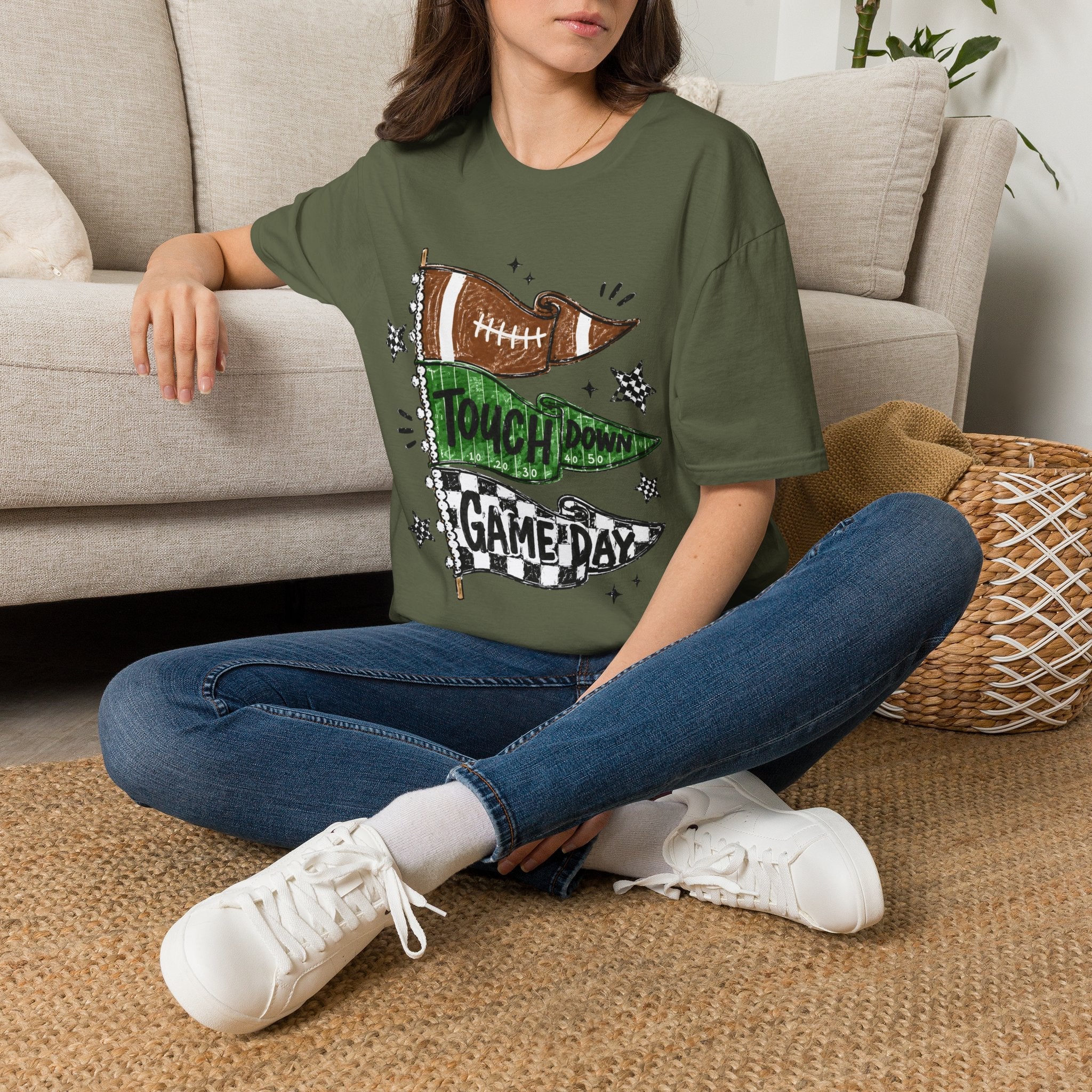 Game Day Football Tee — 'Touchdown' Pennant Graphic T-Shirt - Rooted & Reckless Co.