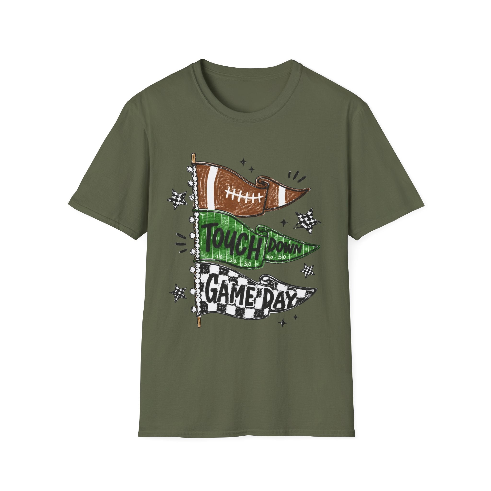 Game Day Football Tee — 'Touchdown' Pennant Graphic T-Shirt - Rooted & Reckless Co.