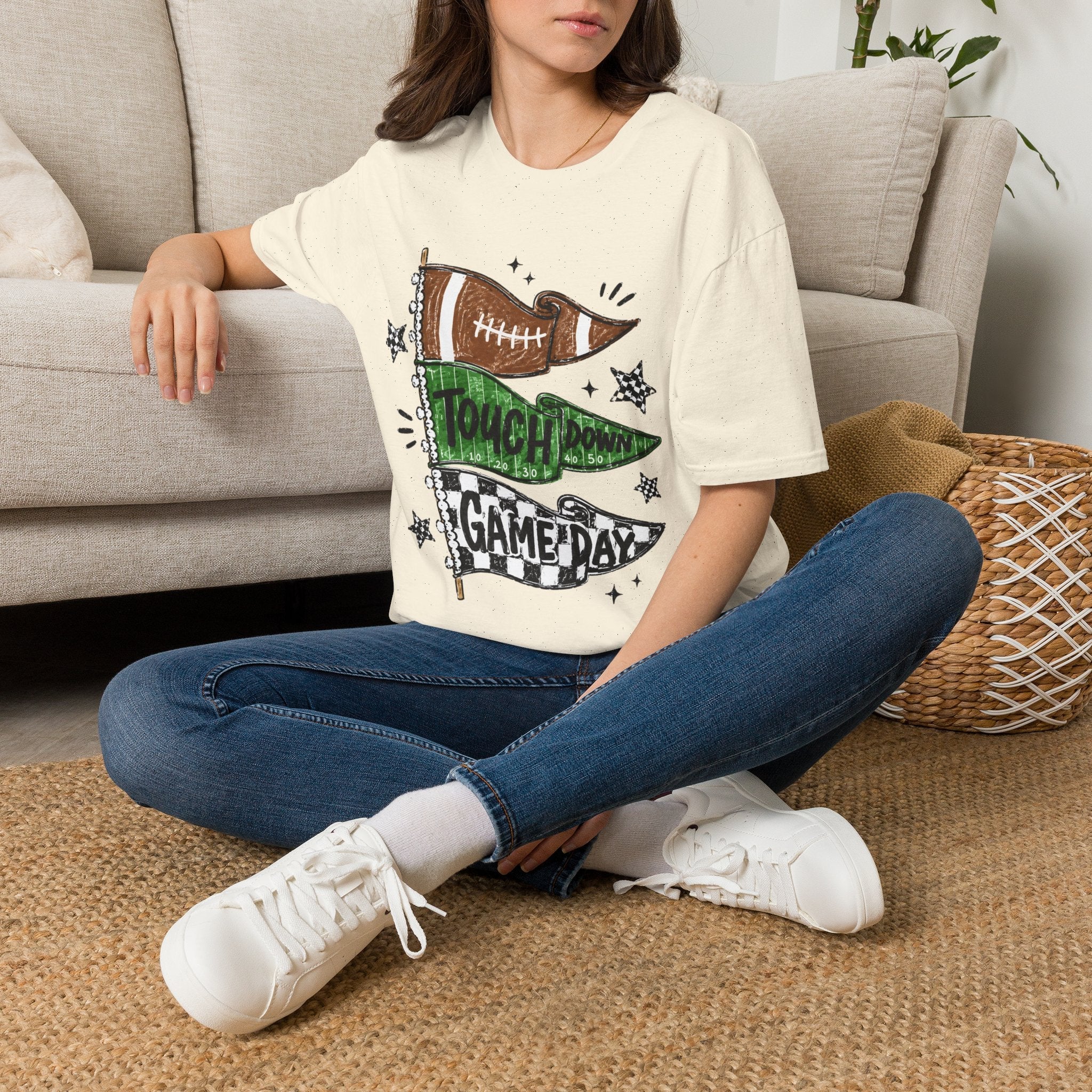 Game Day Football Tee — 'Touchdown' Pennant Graphic T-Shirt - Rooted & Reckless Co.